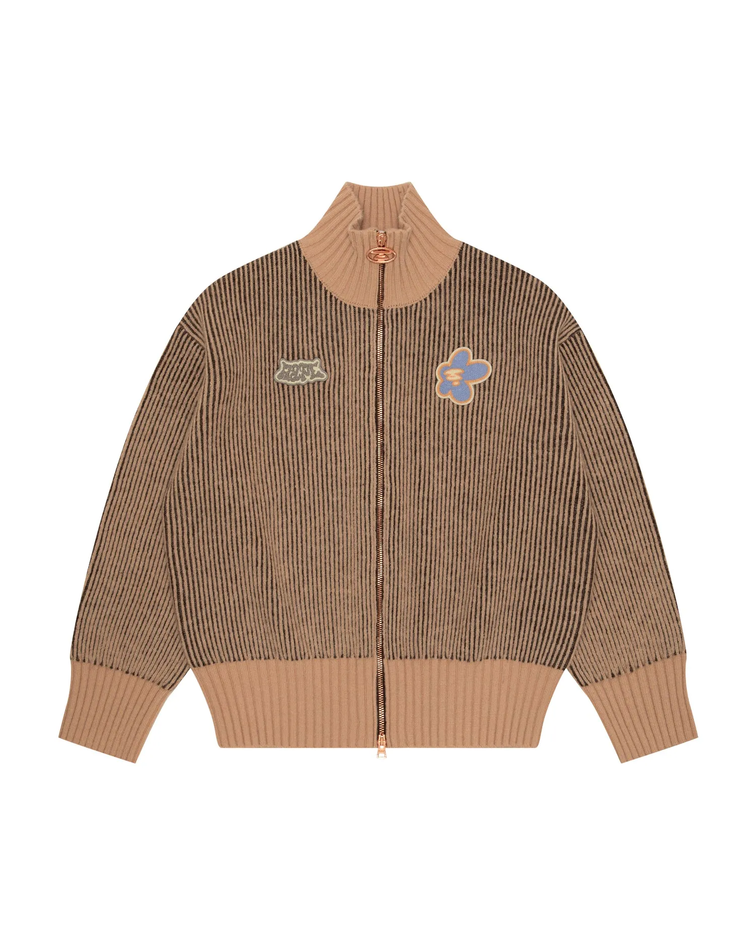 Logo rib zip-up cardigan