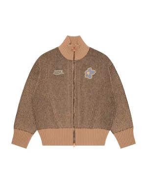 Logo rib zip-up cardigan