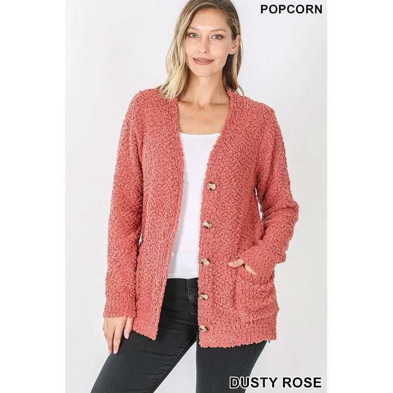 LONG SLEEVE POPCORN BUTTON DOWN CARDIGAN