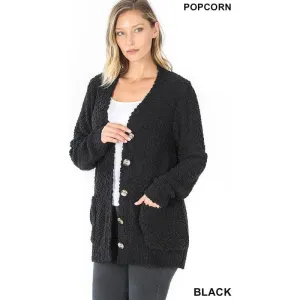 LONG SLEEVE POPCORN BUTTON DOWN CARDIGAN
