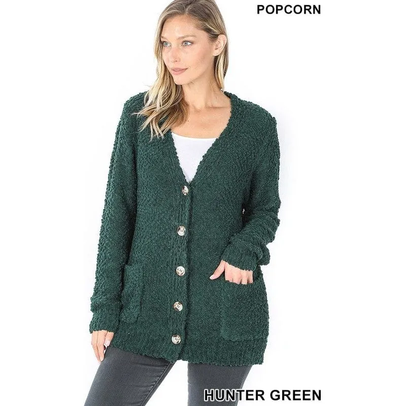 LONG SLEEVE POPCORN BUTTON DOWN CARDIGAN