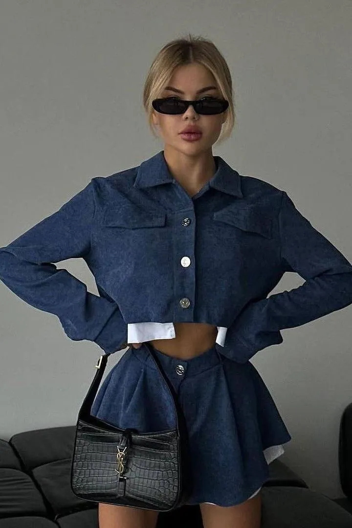 Long-sleeved Button-down Two-piece Suit
