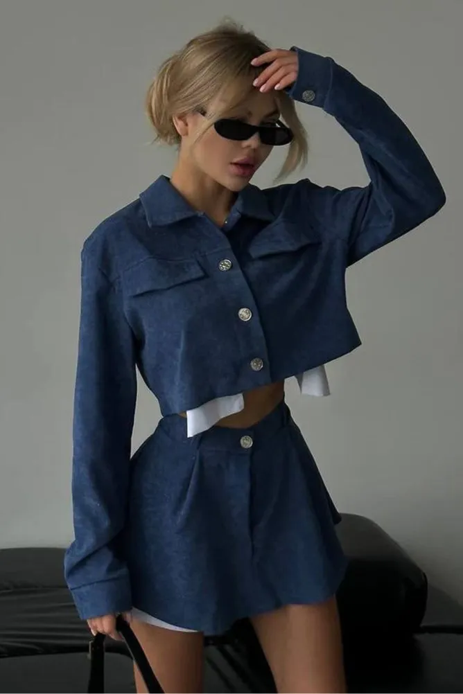 Long-sleeved Button-down Two-piece Suit