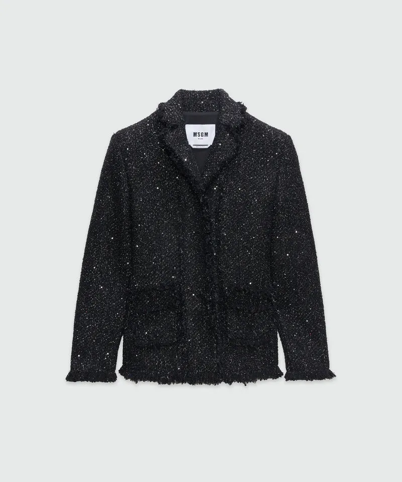 Lurex Tweed Jacket With Fringed Edges