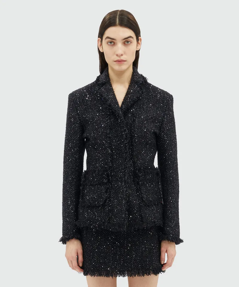 Lurex Tweed Jacket With Fringed Edges