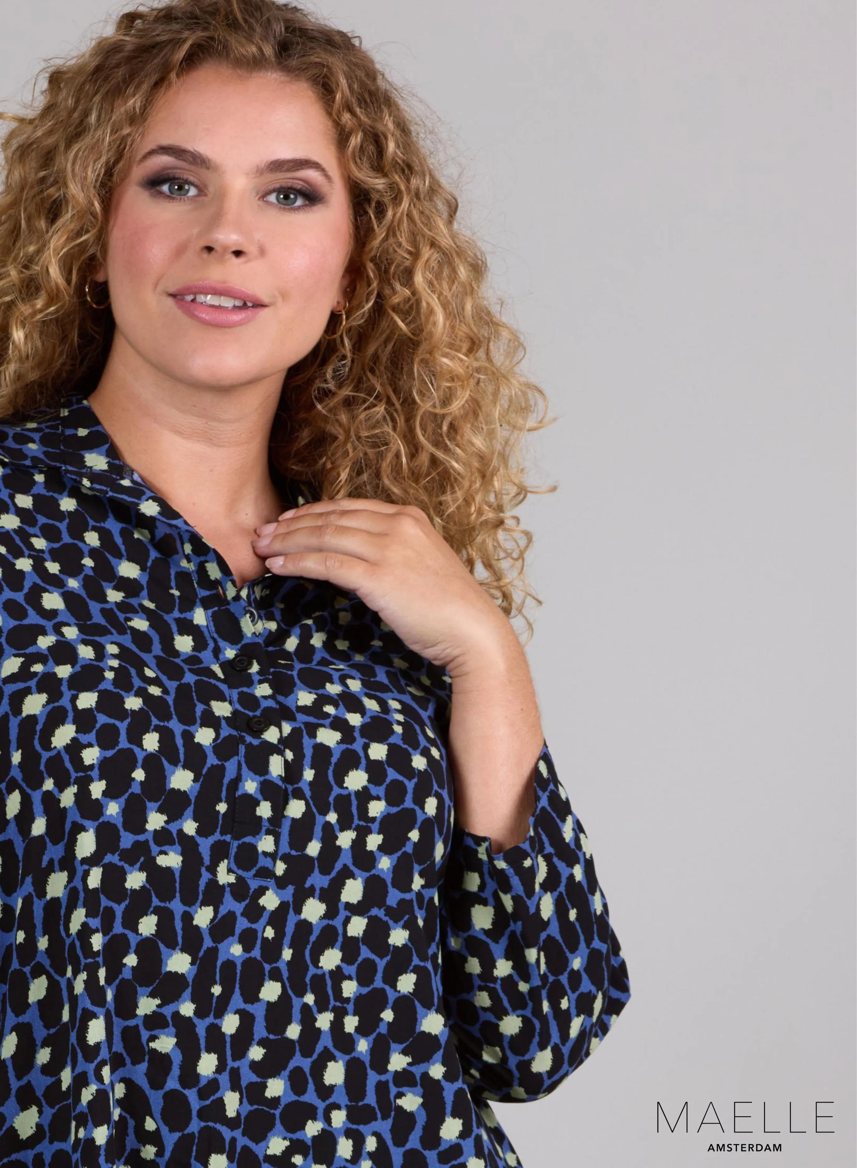 Maelle Buttoned Tunic Falling Blocks Blue