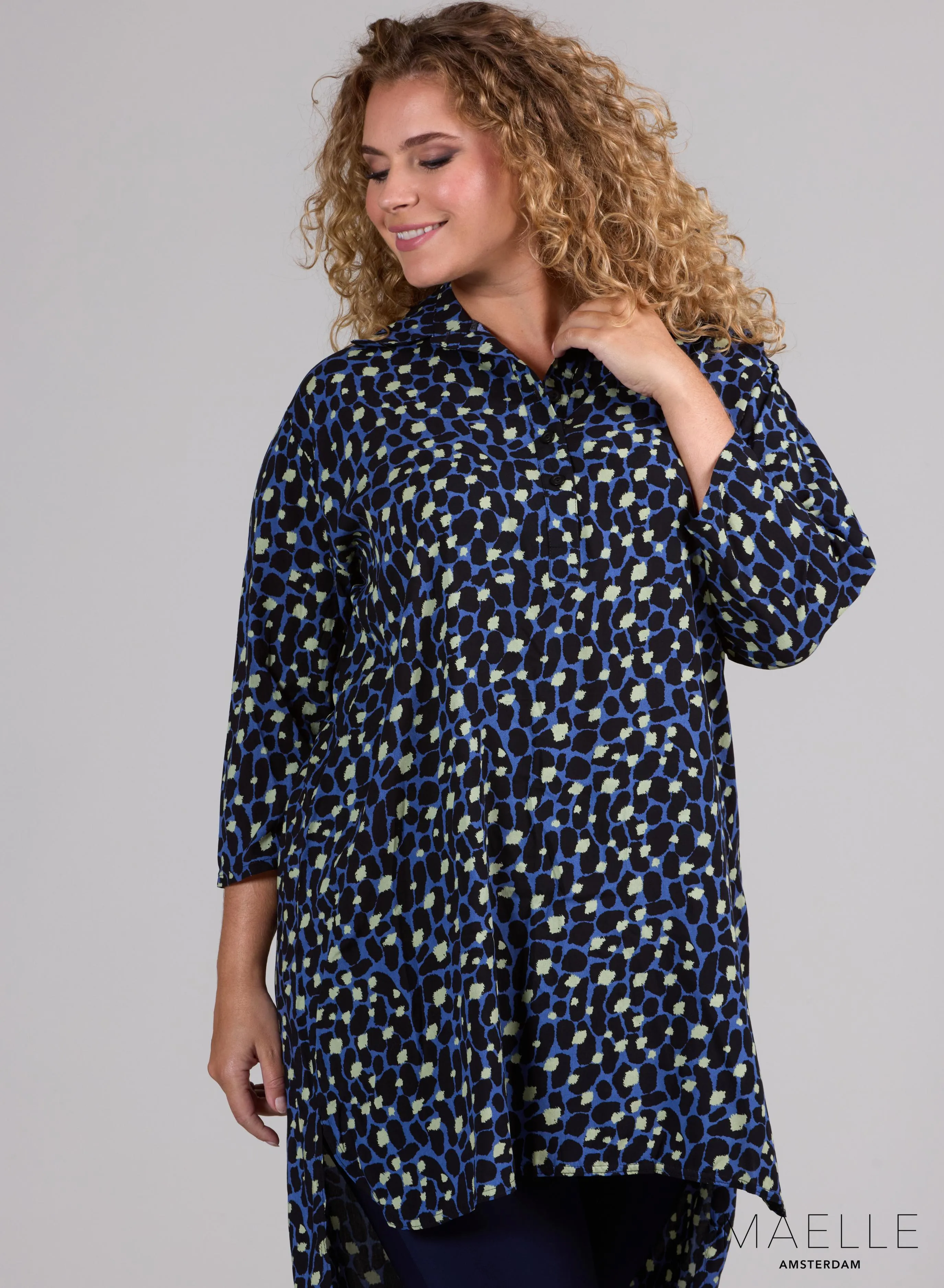 Maelle Buttoned Tunic Falling Blocks Blue