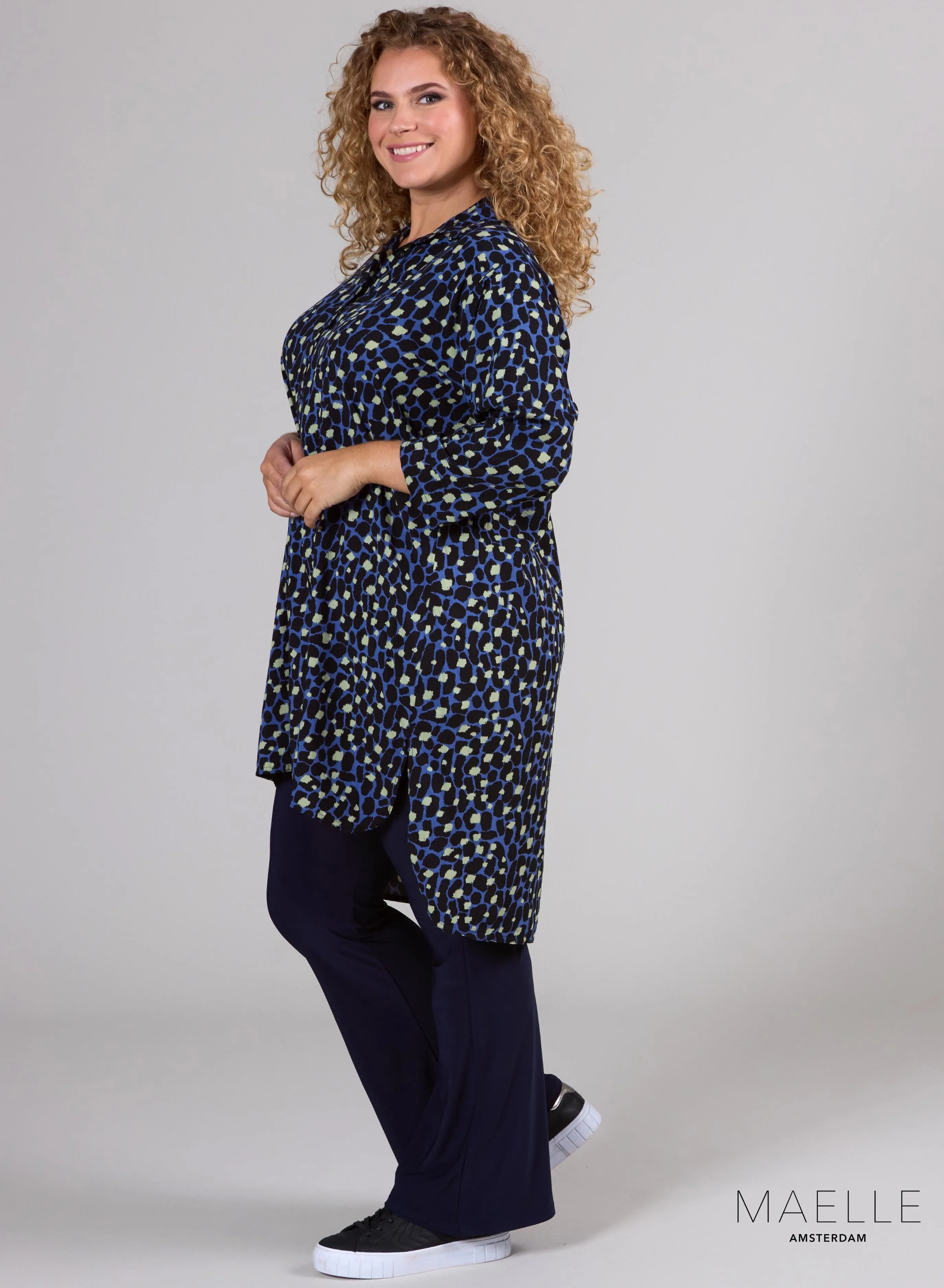 Maelle Buttoned Tunic Falling Blocks Blue
