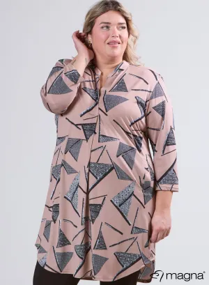Magna A-Line Long Pocket Tunic Triangle Sketch Taupe