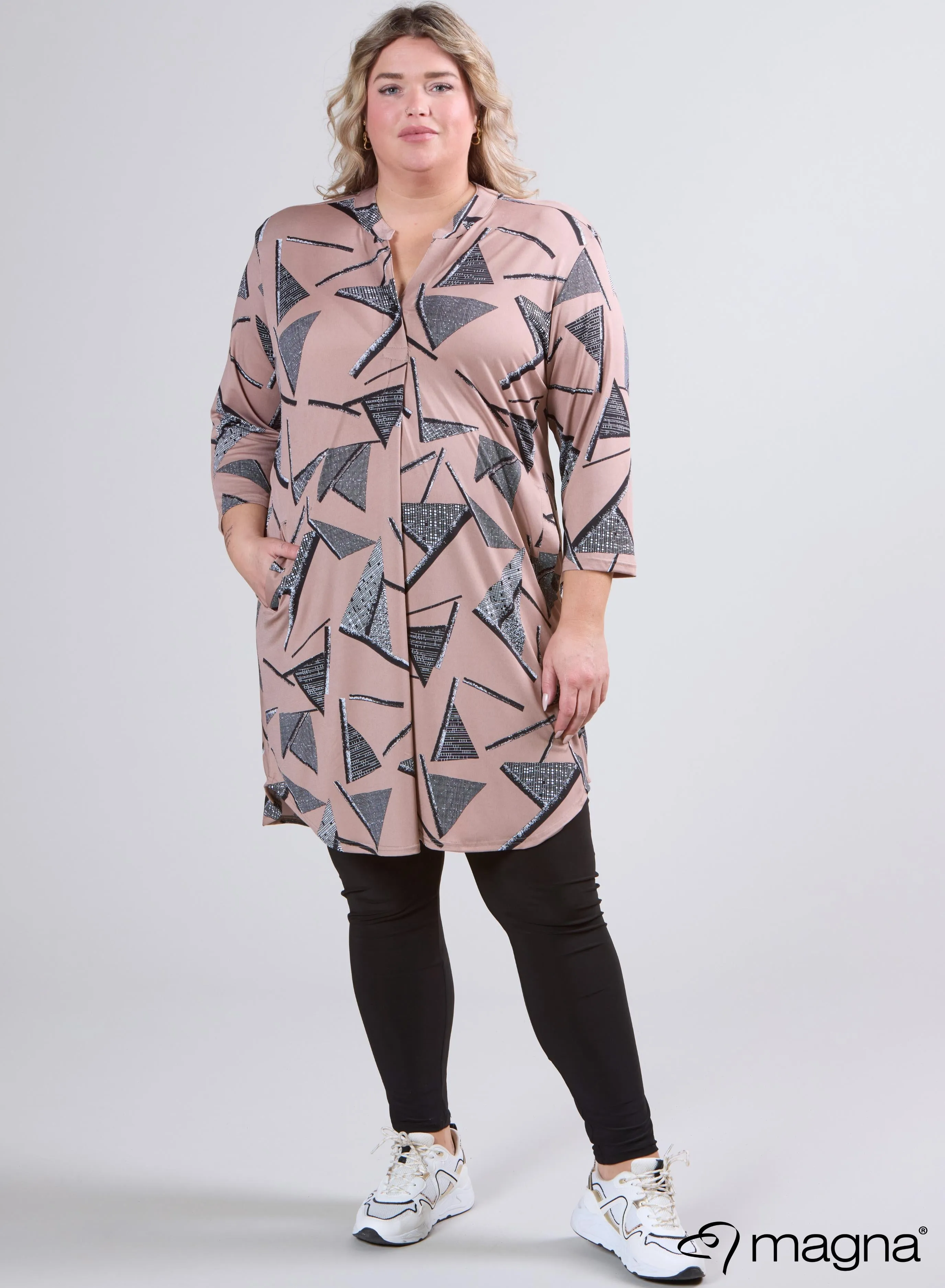 Magna A-Line Long Pocket Tunic Triangle Sketch Taupe
