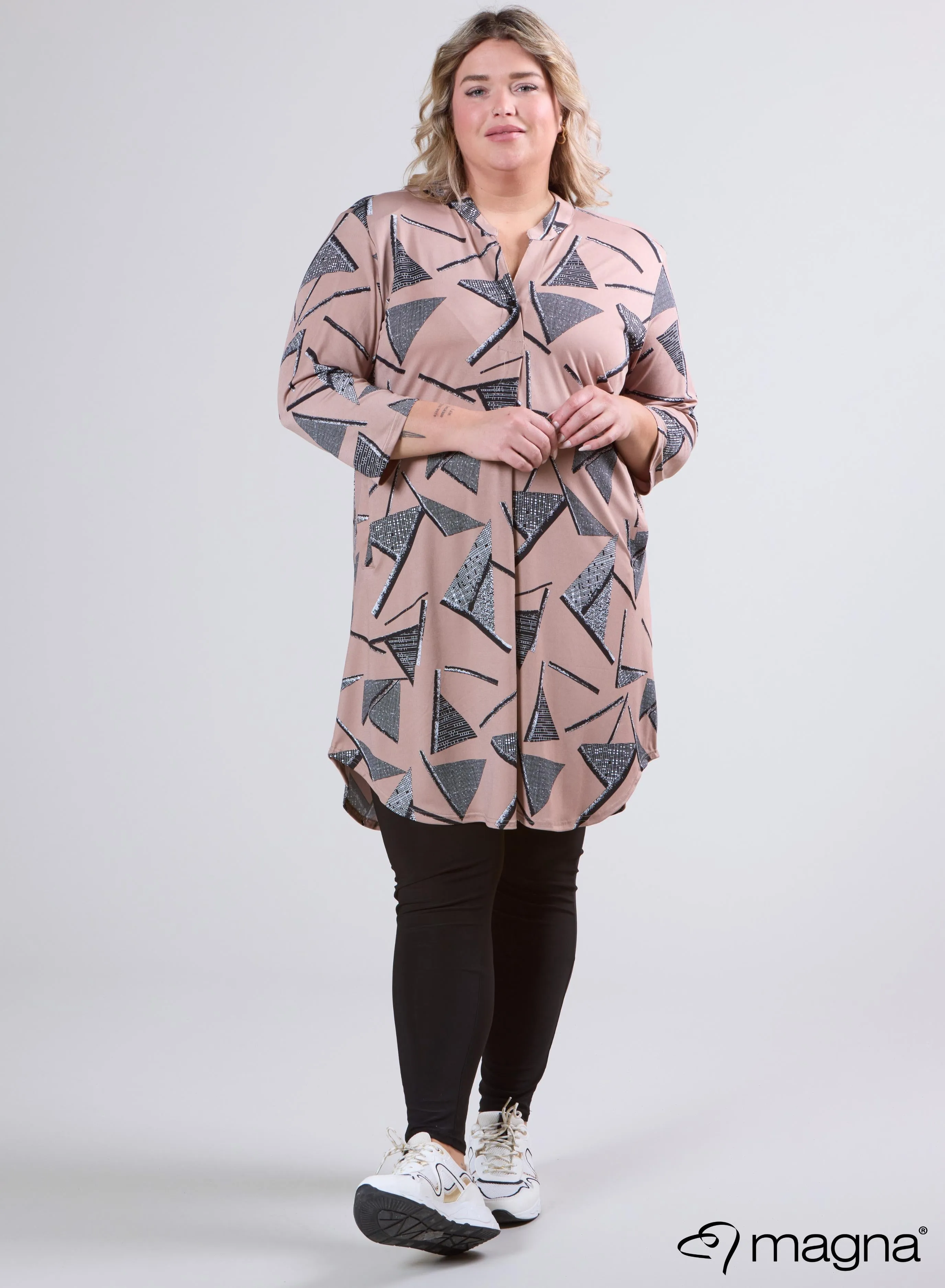 Magna A-Line Long Pocket Tunic Triangle Sketch Taupe
