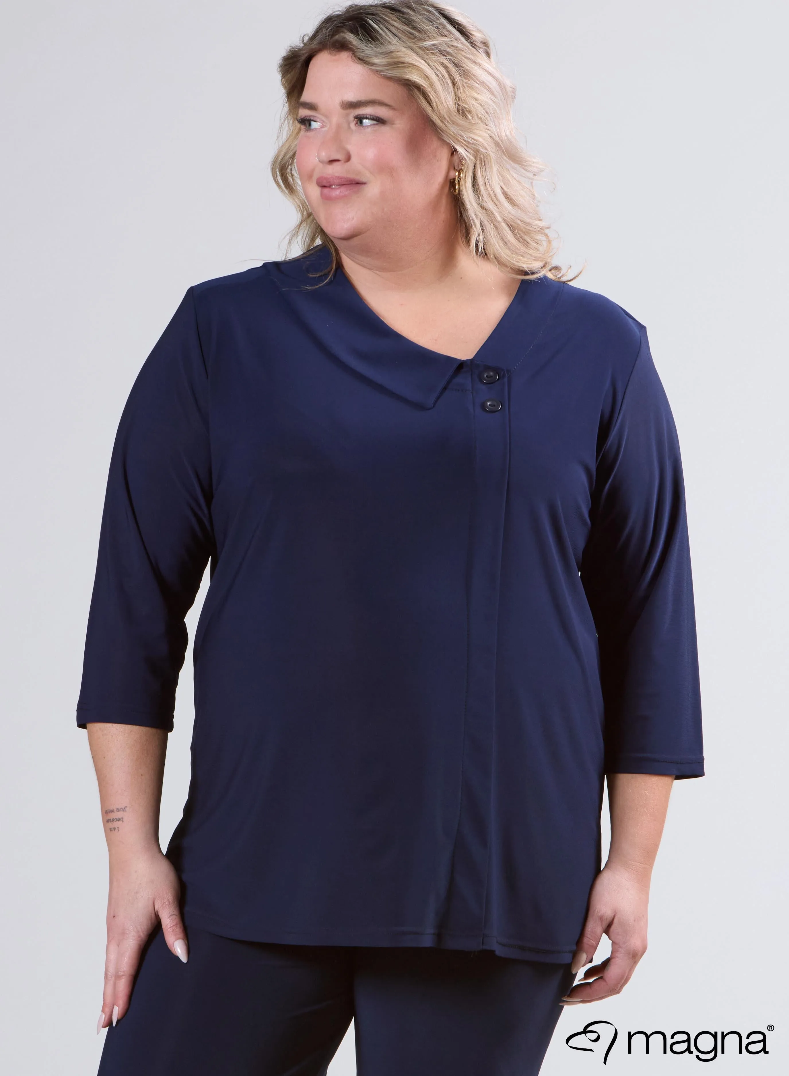 Magna Comfy Button Flap Tunic Navy