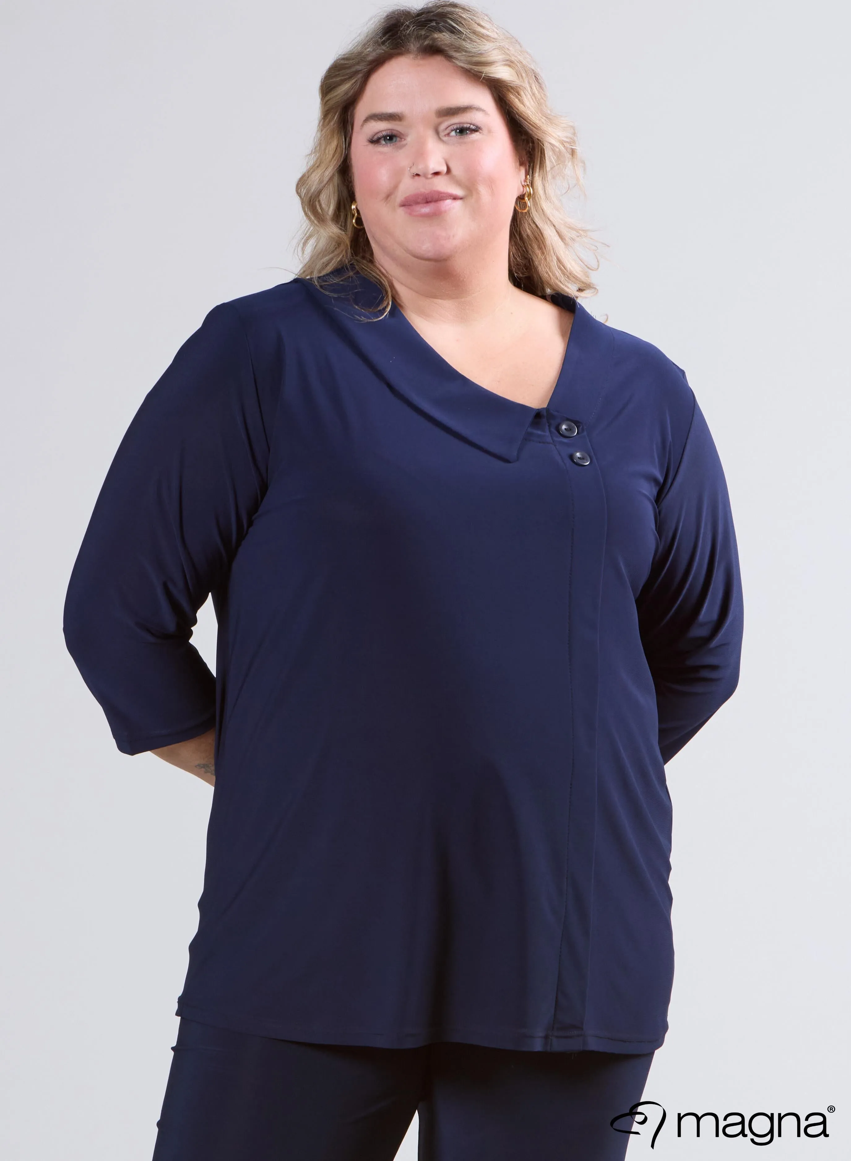 Magna Comfy Button Flap Tunic Navy