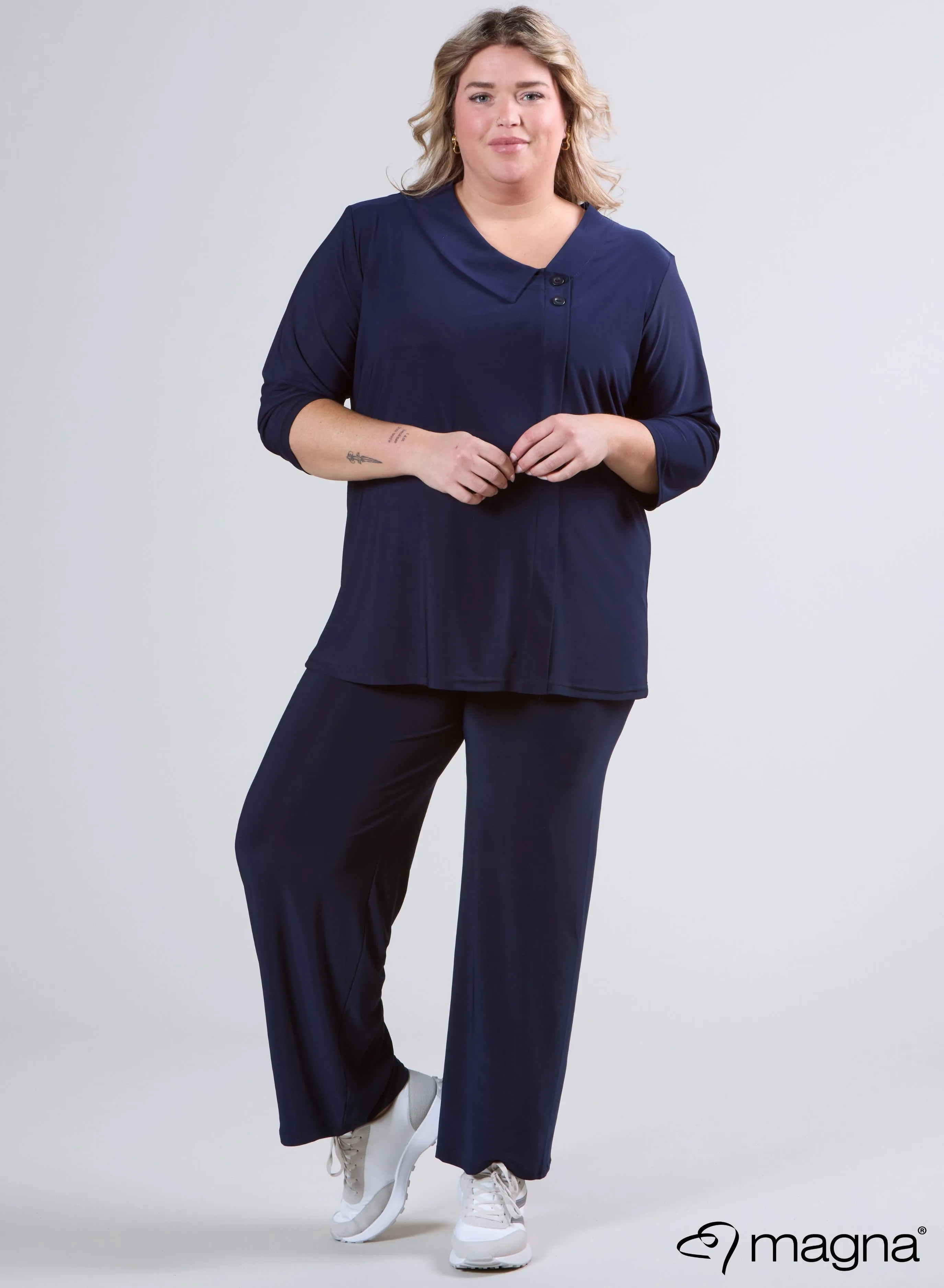 Magna Comfy Button Flap Tunic Navy