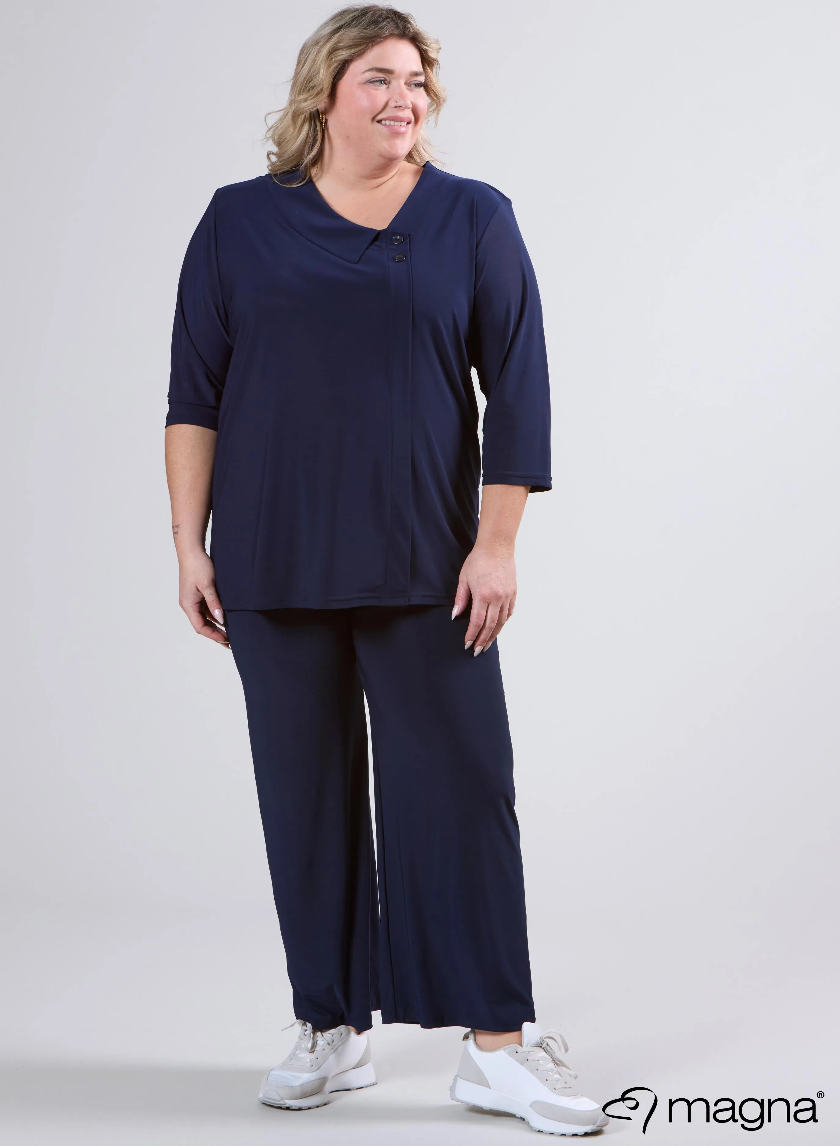 Magna Comfy Button Flap Tunic Navy