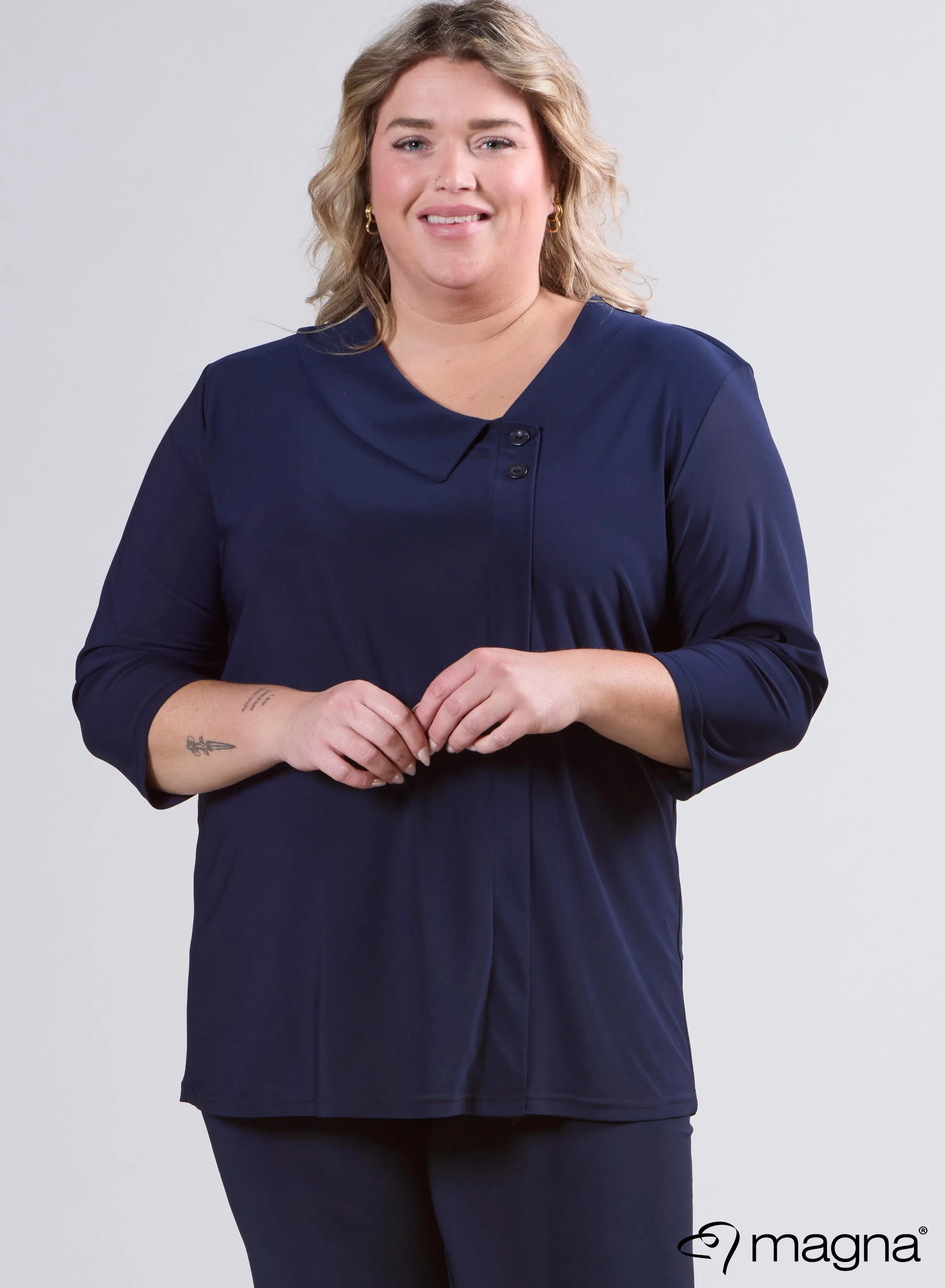 Magna Comfy Button Flap Tunic Navy