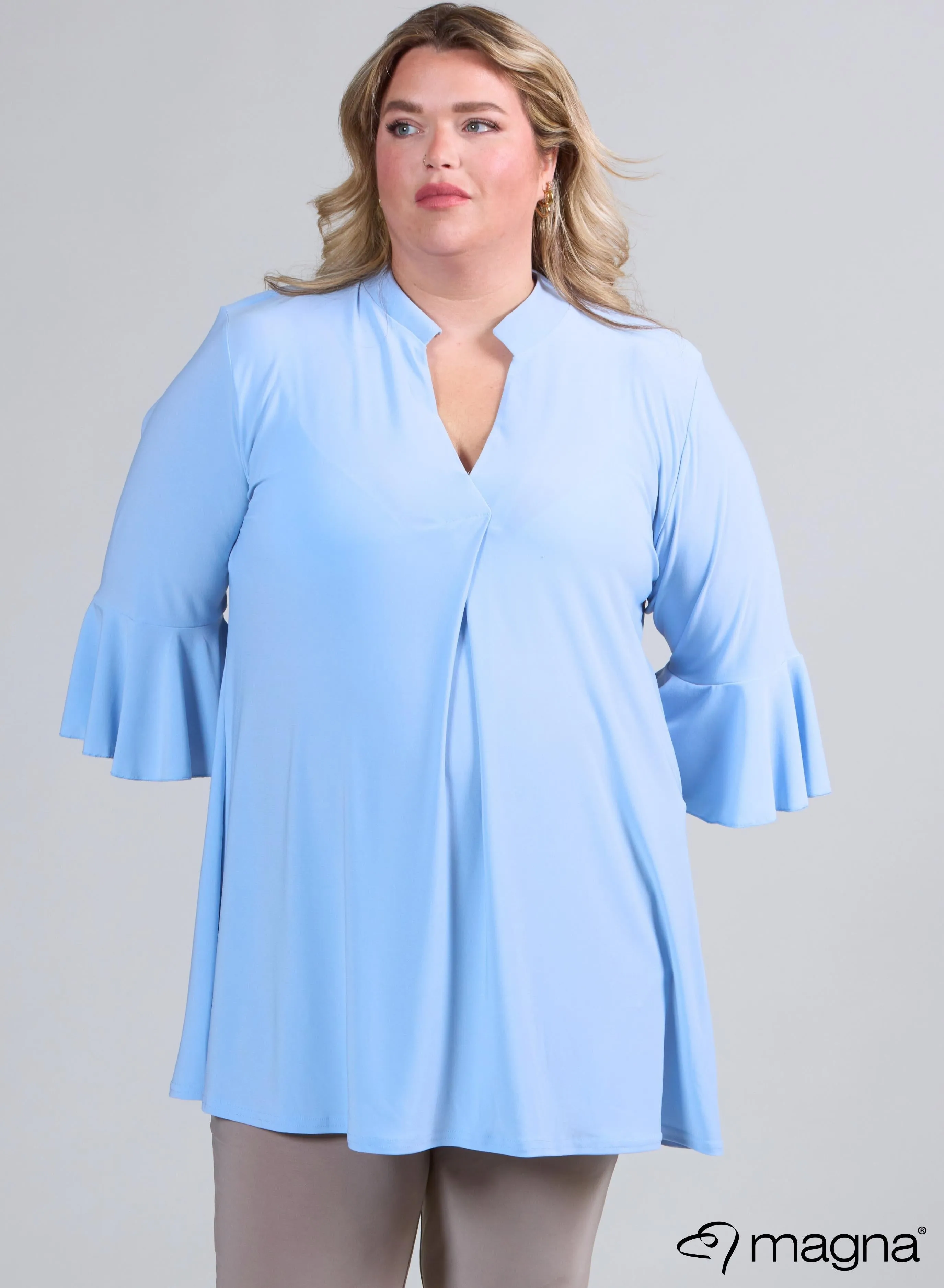 Magna Flared Sleeves Relaxed Tunic Sky Blue