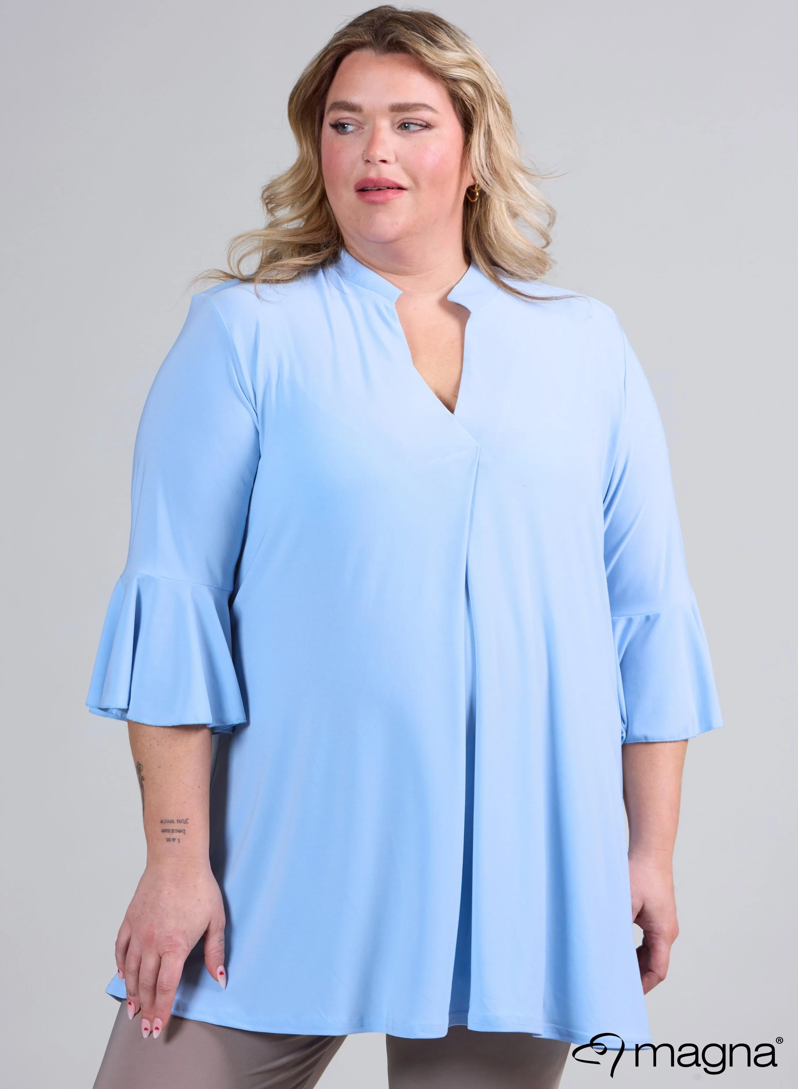 Magna Flared Sleeves Relaxed Tunic Sky Blue