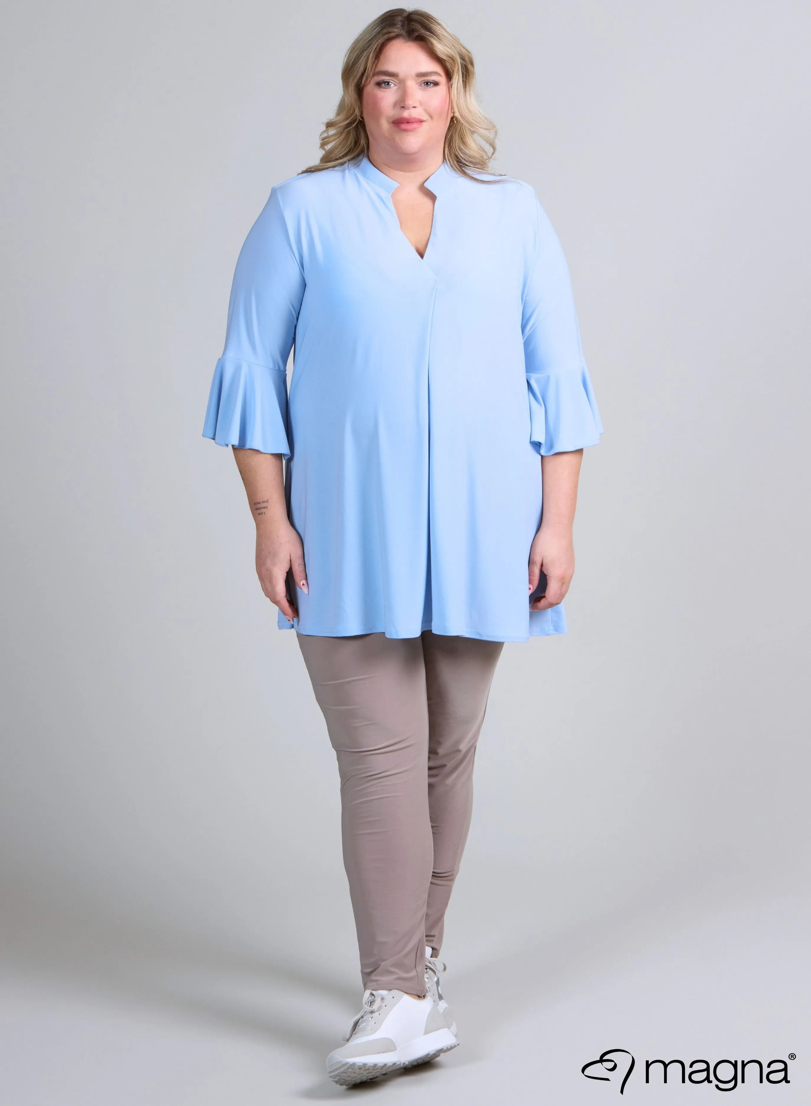 Magna Flared Sleeves Relaxed Tunic Sky Blue