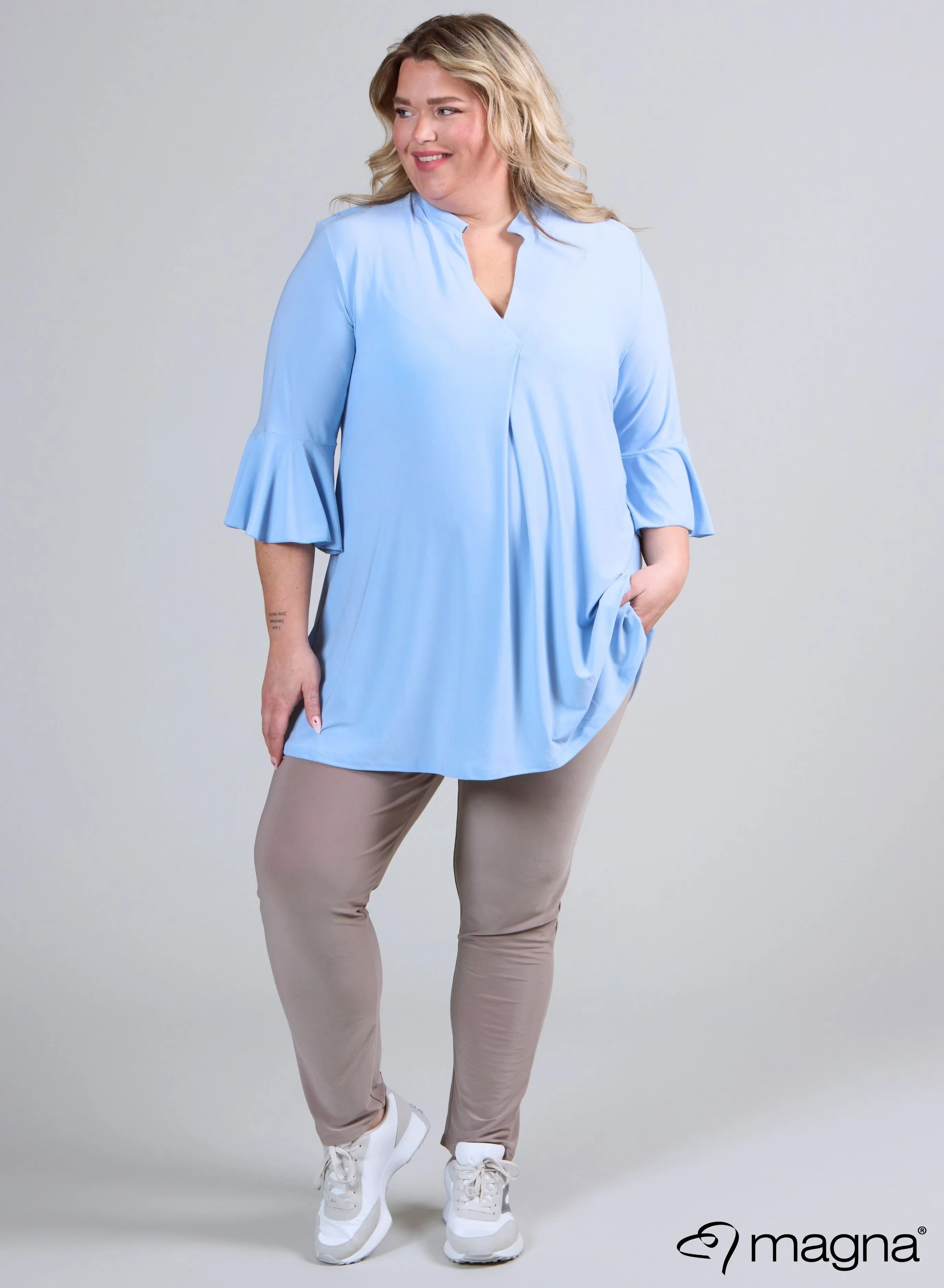 Magna Flared Sleeves Relaxed Tunic Sky Blue
