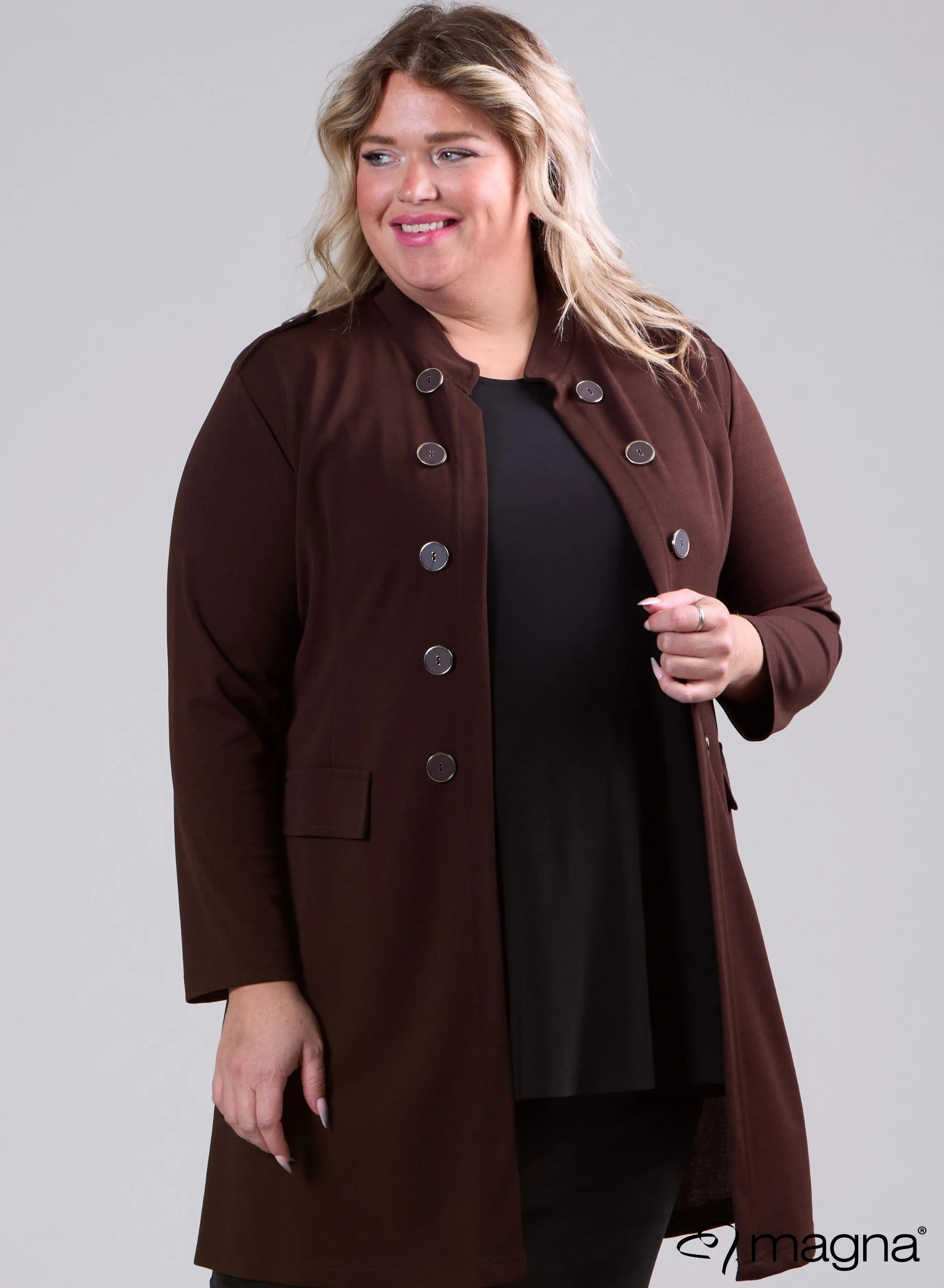 Magna Open Blazer With Button Details Brown