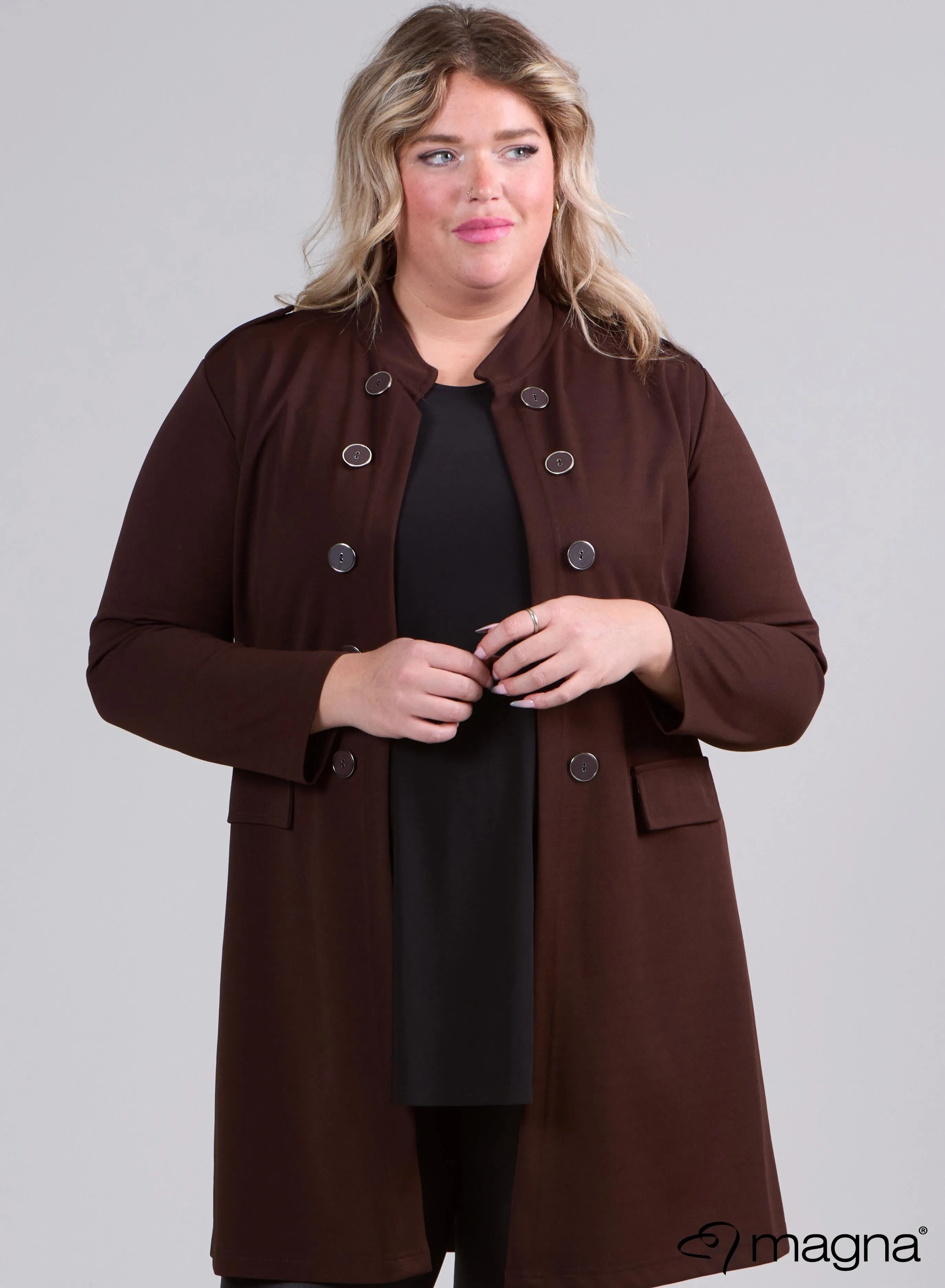 Magna Open Blazer With Button Details Brown