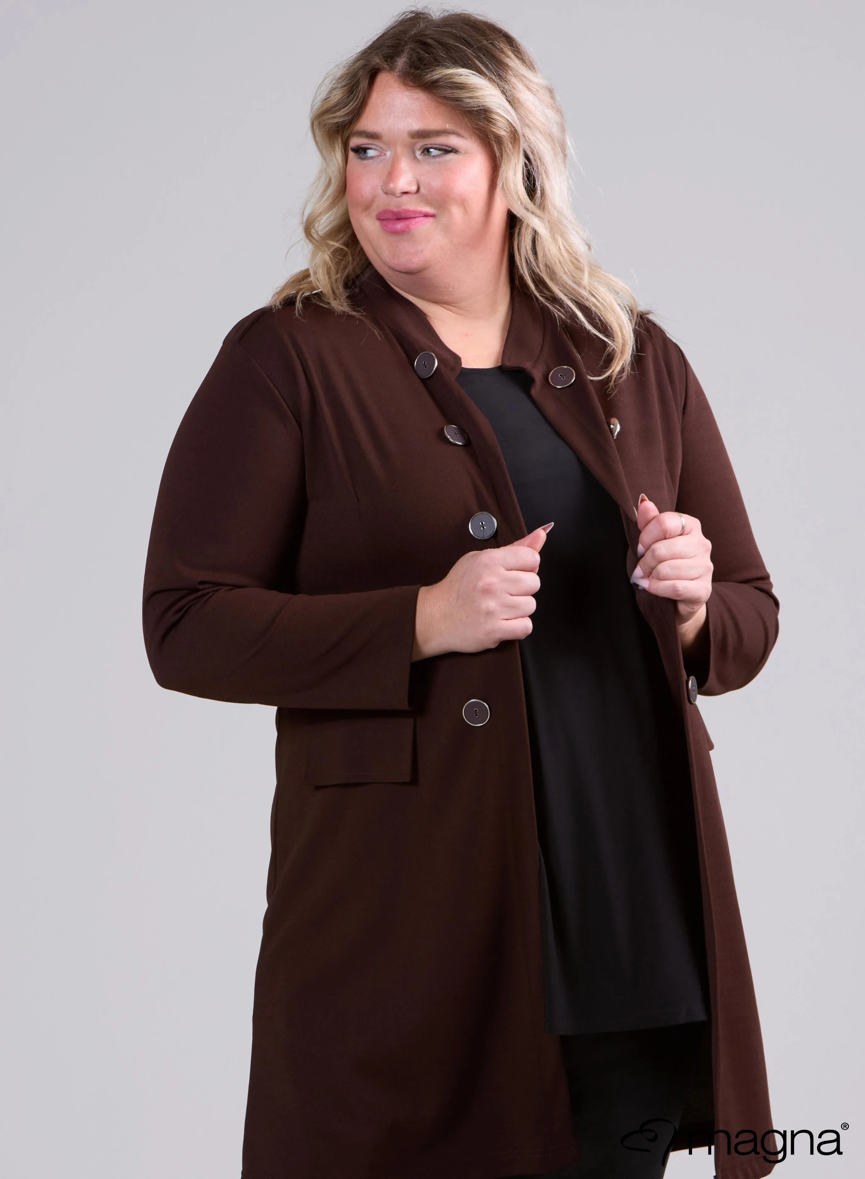 Magna Open Blazer With Button Details Brown
