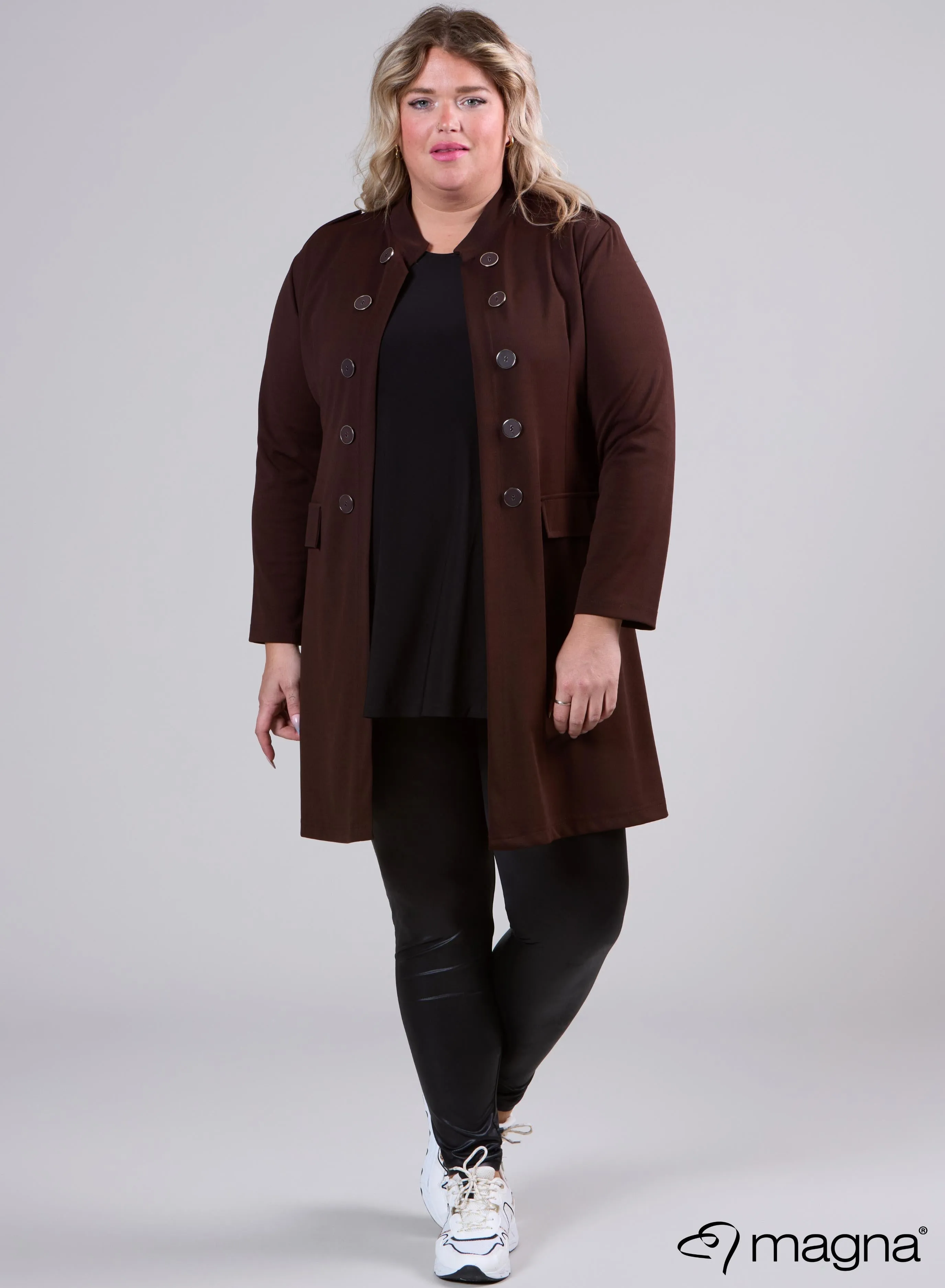 Magna Open Blazer With Button Details Brown