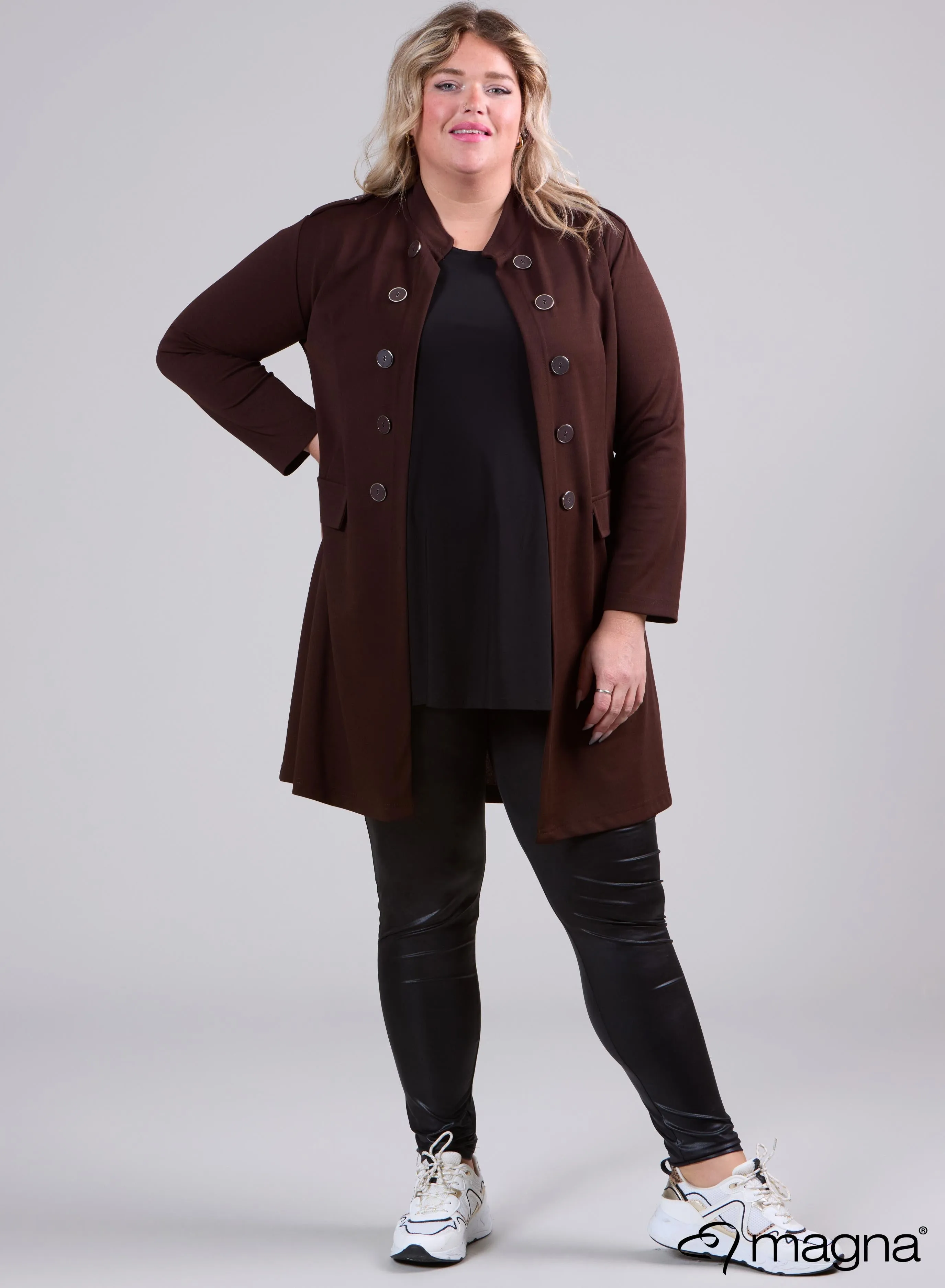 Magna Open Blazer With Button Details Brown
