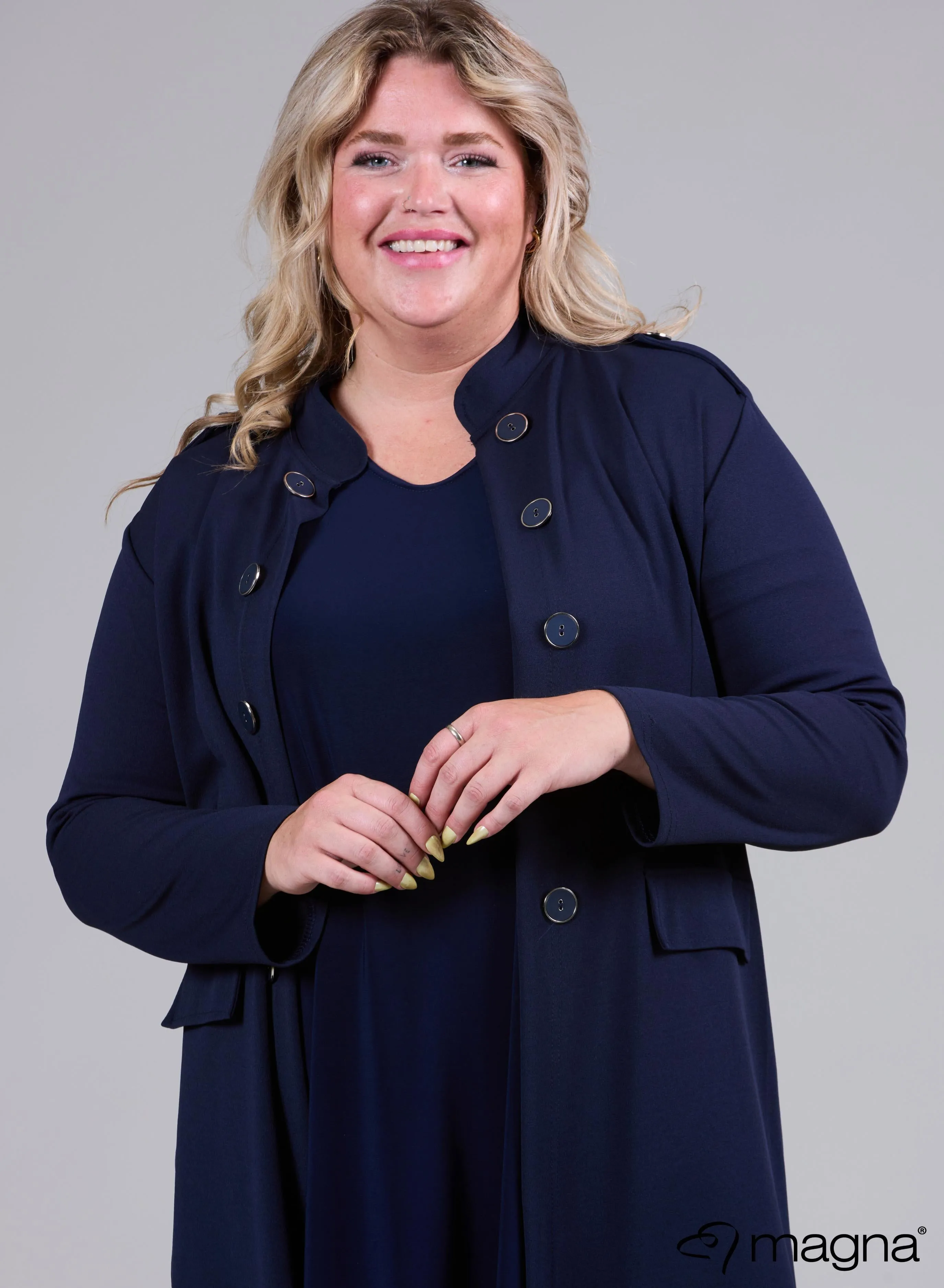 Magna Open Blazer With Button Details Navy