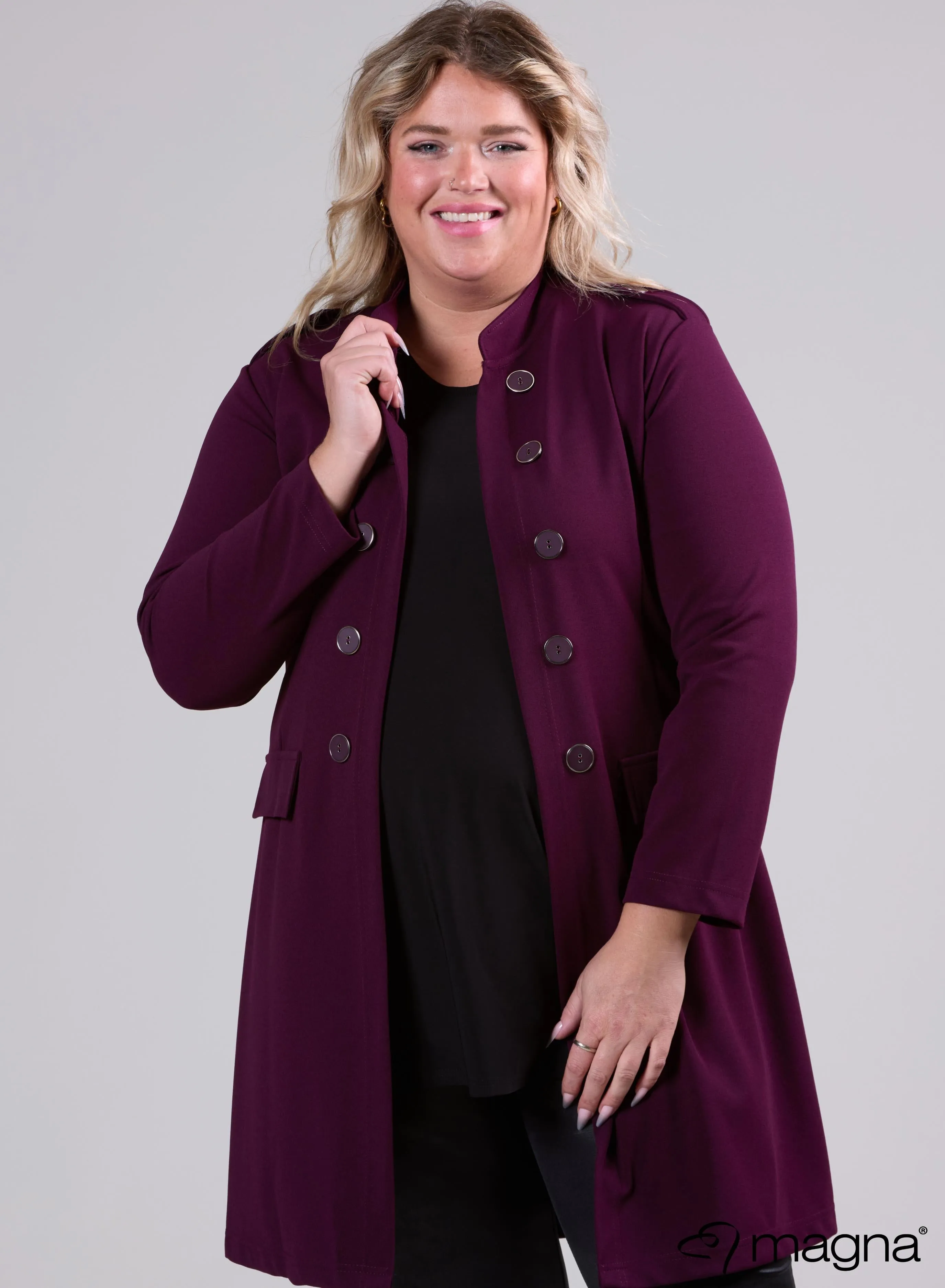 Magna Open Blazer With Button Details Plum