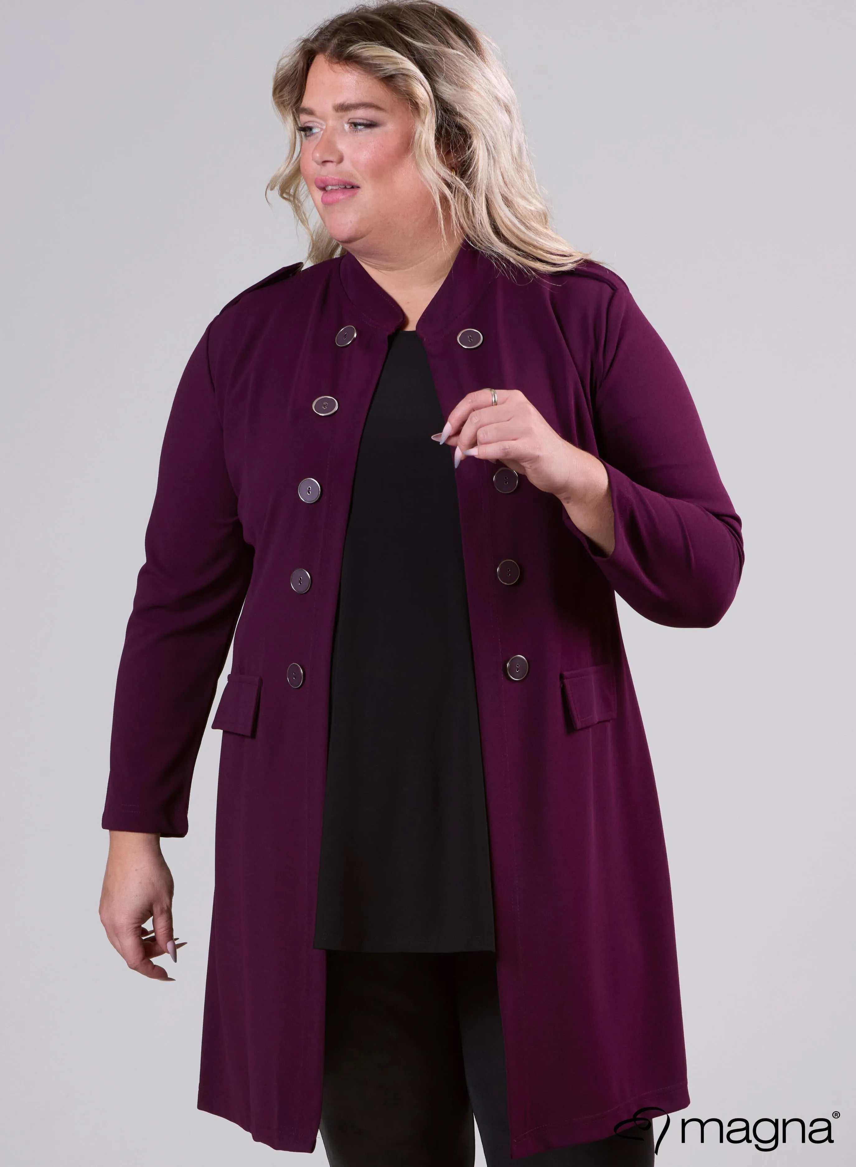 Magna Open Blazer With Button Details Plum