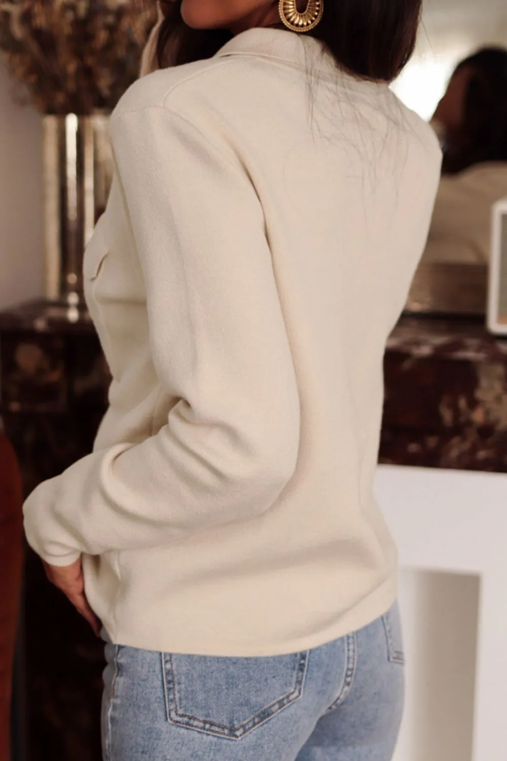 Margot Button Up Long Sleeve Cardigan with Chest Pockets