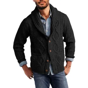 Men's Cable Knit Cardigan Sweater Shawl Collar Loose Fit Long Sleeve Casual Cardigans G053