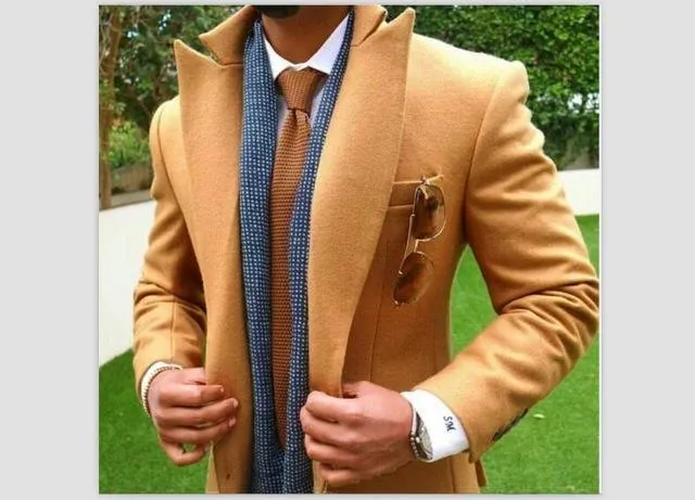 Men's Coats Tweed Slim Fit Long Coats