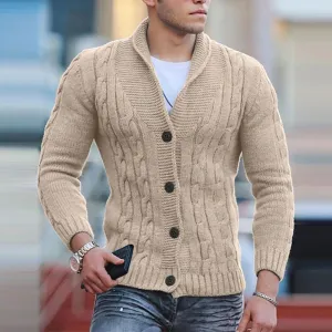 Mens Fashion England Style Knitted Cardigan Sweater 2024 New Shawl Collar Loose Fit Long Sleeve Single-Breasted Cardigans