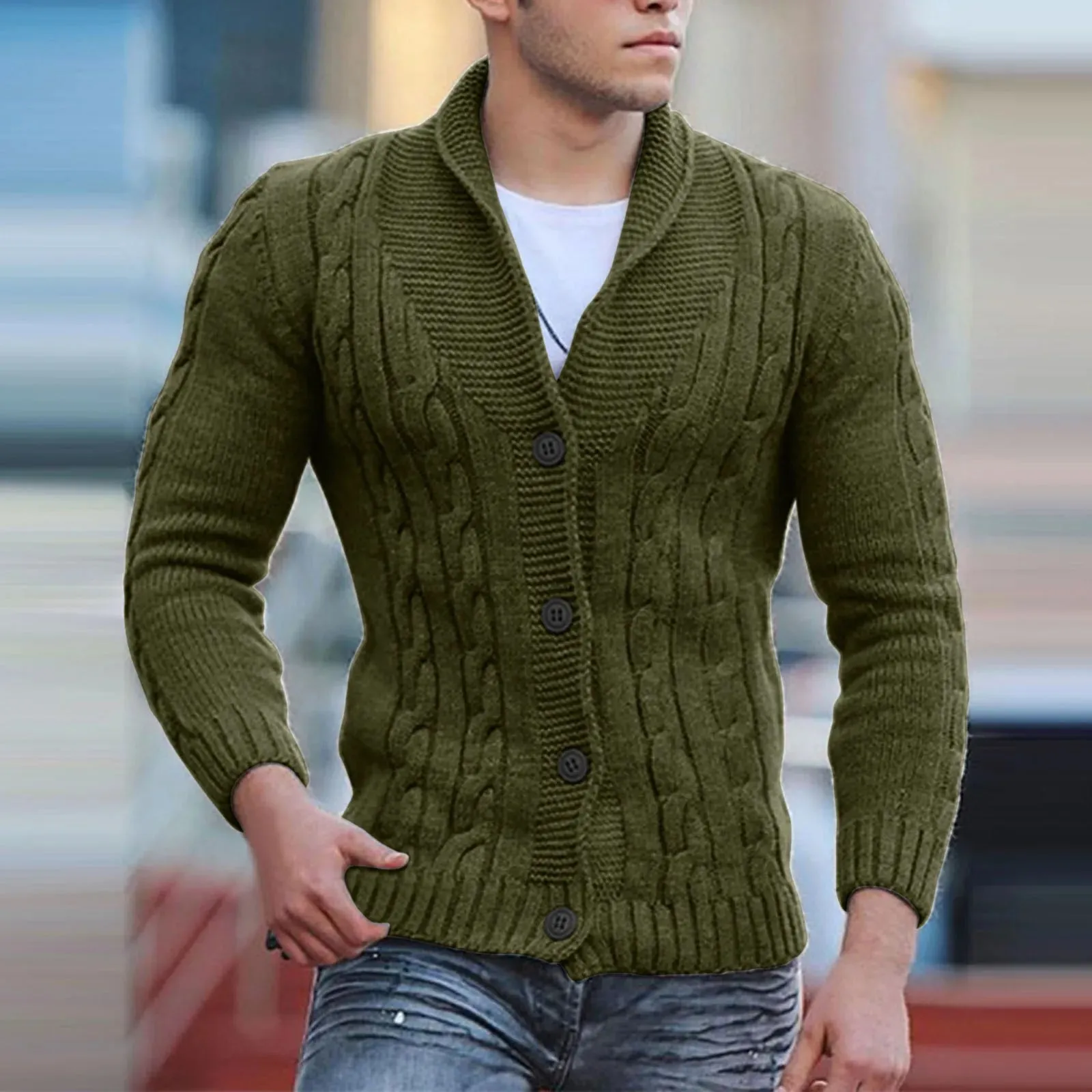 Mens Fashion England Style Knitted Cardigan Sweater 2024 New Shawl Collar Loose Fit Long Sleeve Single-Breasted Cardigans