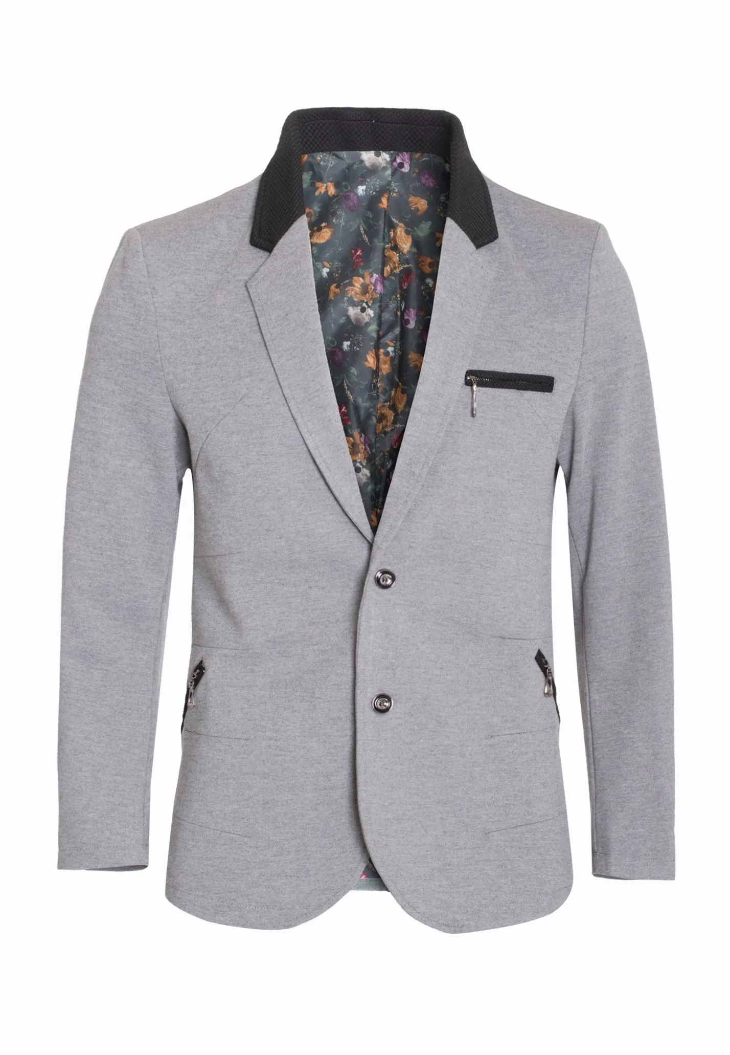Men's Grey Sports Blazer with contrast Collar 1328