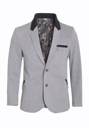Men's Grey Sports Blazer with contrast Collar 1328