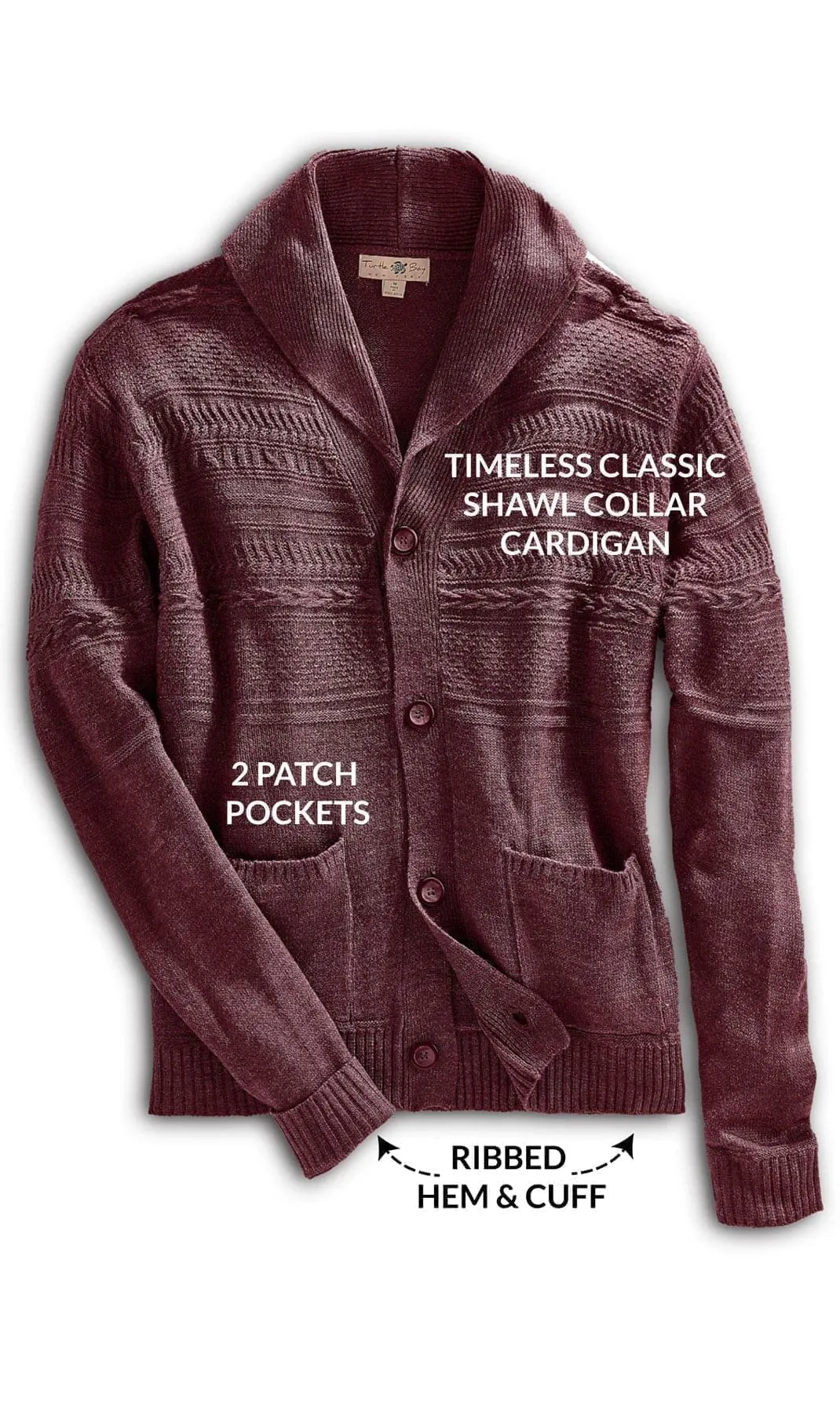 Men's Jacquard Knit Shawl Collar Cardigan - Button front with Pockets