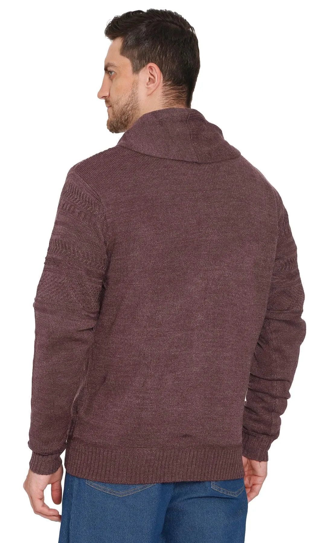 Men's Jacquard Knit Shawl Collar Cardigan - Button front with Pockets