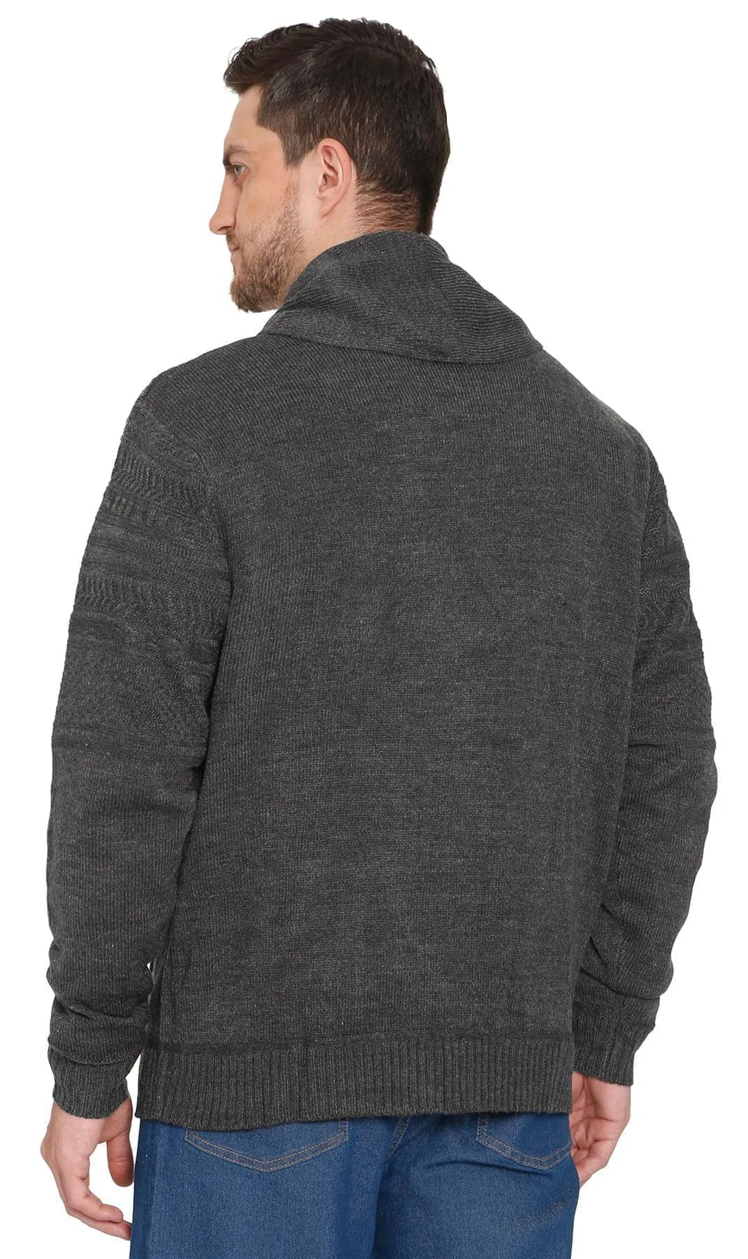Men's Jacquard Knit Shawl Collar Cardigan - Button front with Pockets