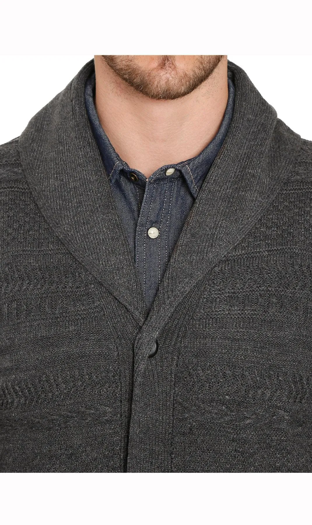 Men's Jacquard Knit Shawl Collar Cardigan - Button front with Pockets