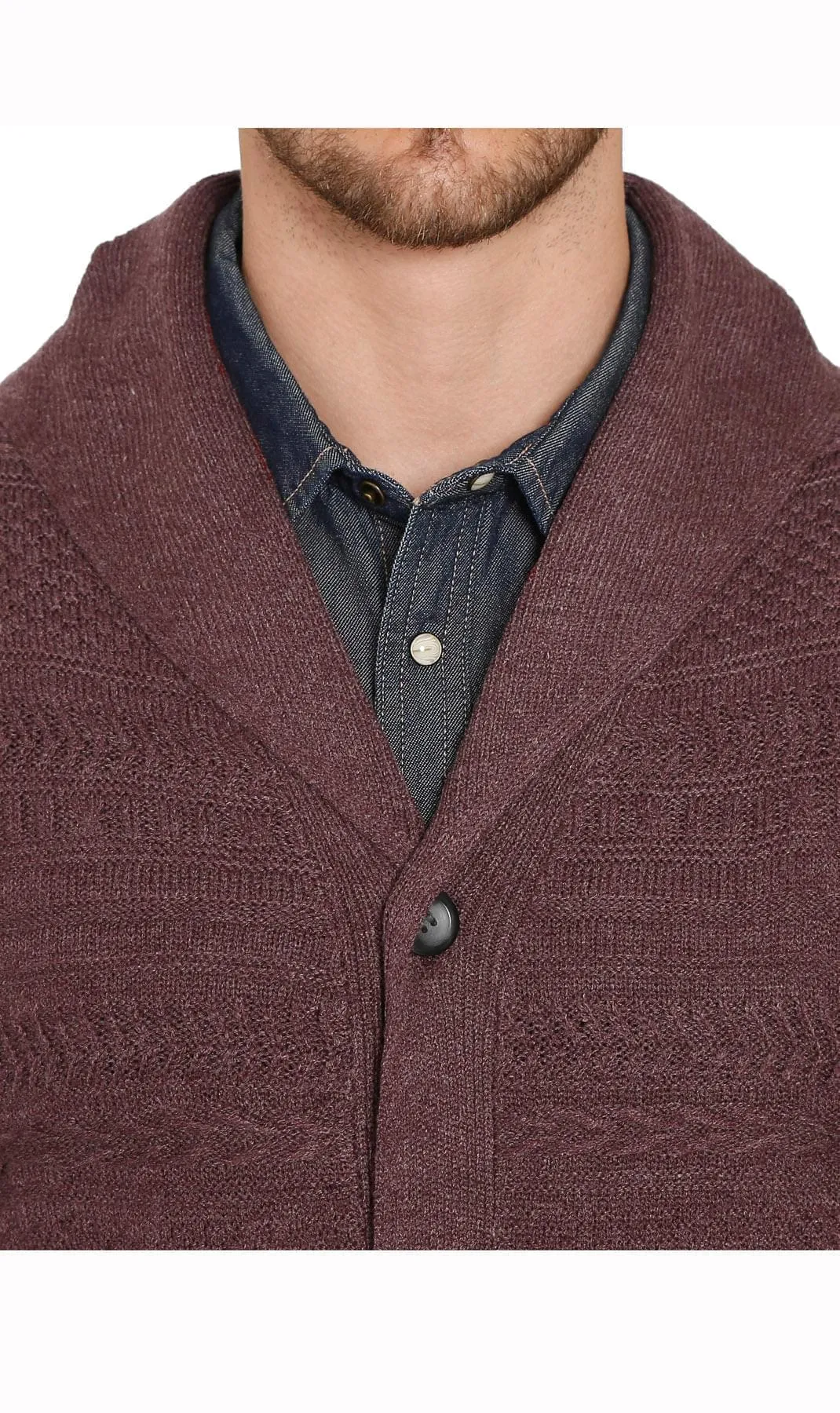 Men's Jacquard Knit Shawl Collar Cardigan - Button front with Pockets