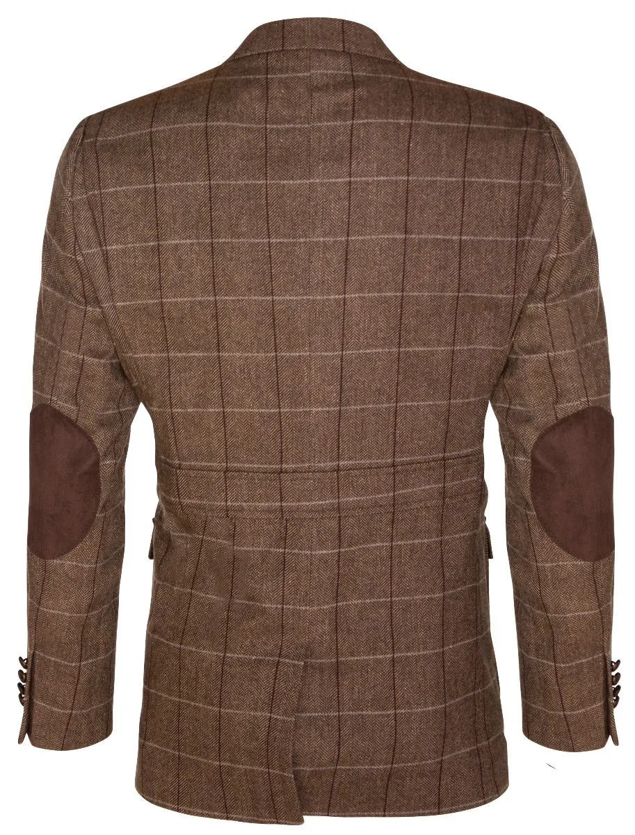 Mens Wool Tweed Shooting Check Hunting Herringbone Blazer Oak Elbow Patch Jacket