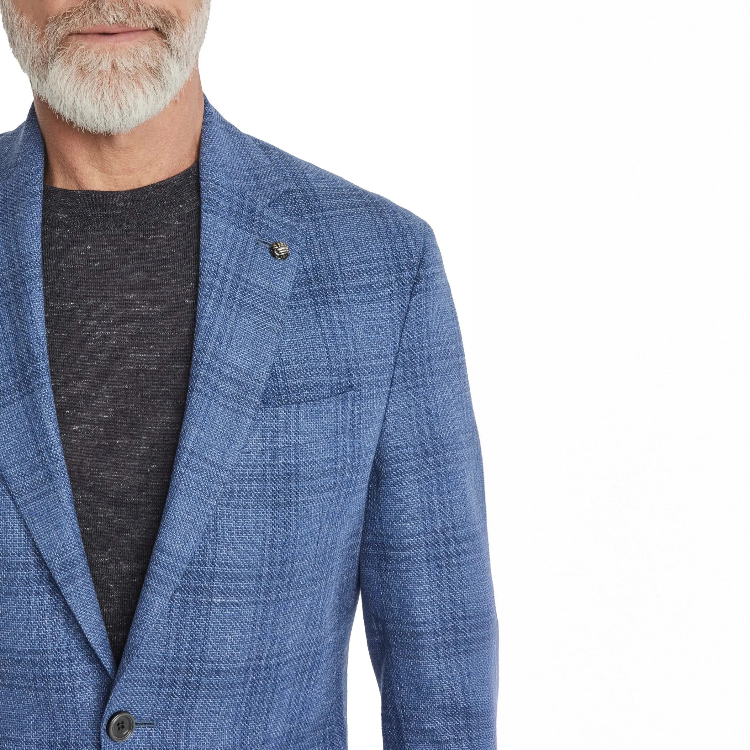 Mid-Blue Check Wool-Linen Hampton Contemporary Fit Sport Jacket - Jack Victor