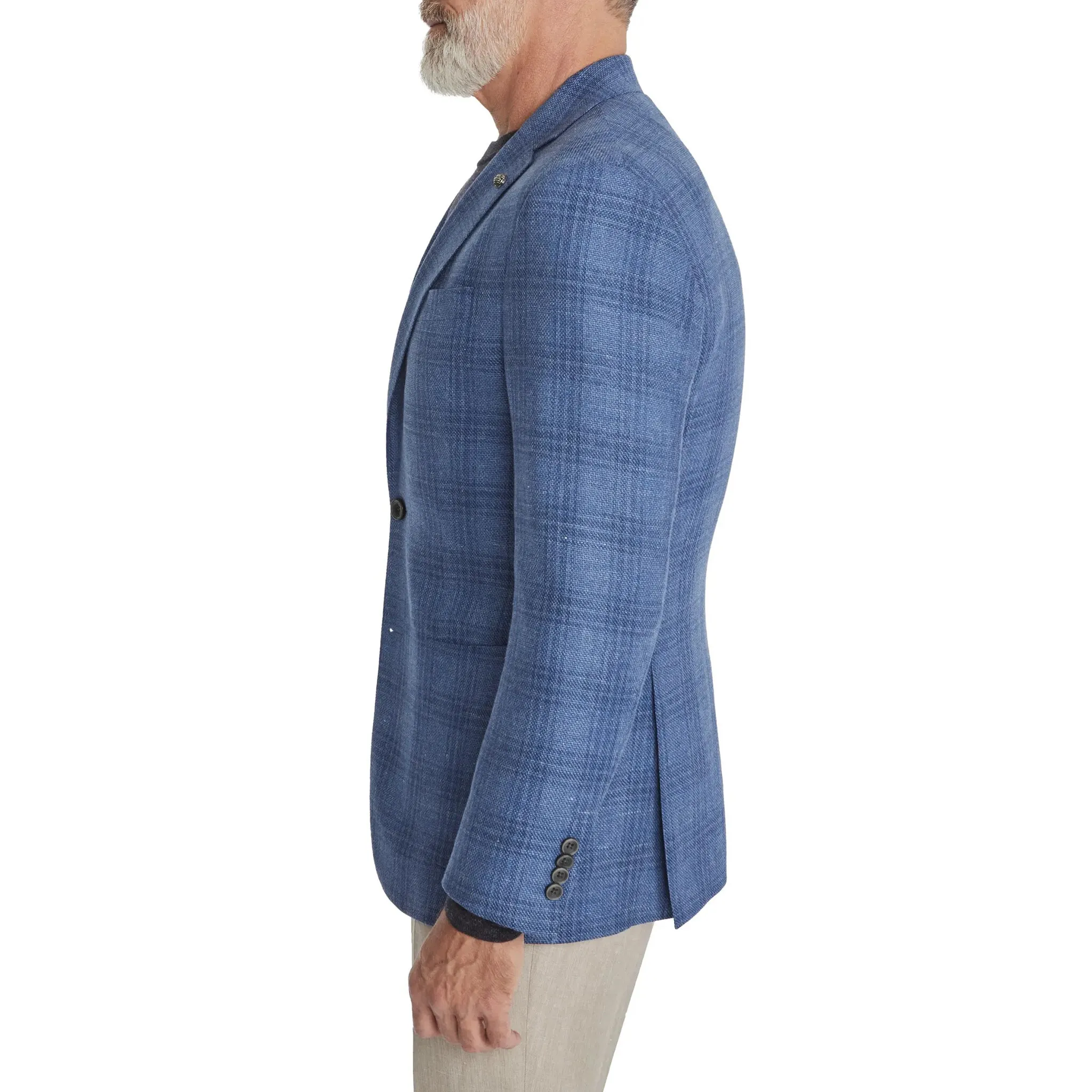 Mid-Blue Check Wool-Linen Hampton Contemporary Fit Sport Jacket - Jack Victor