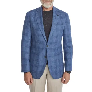 Mid-Blue Check Wool-Linen Hampton Contemporary Fit Sport Jacket - Jack Victor