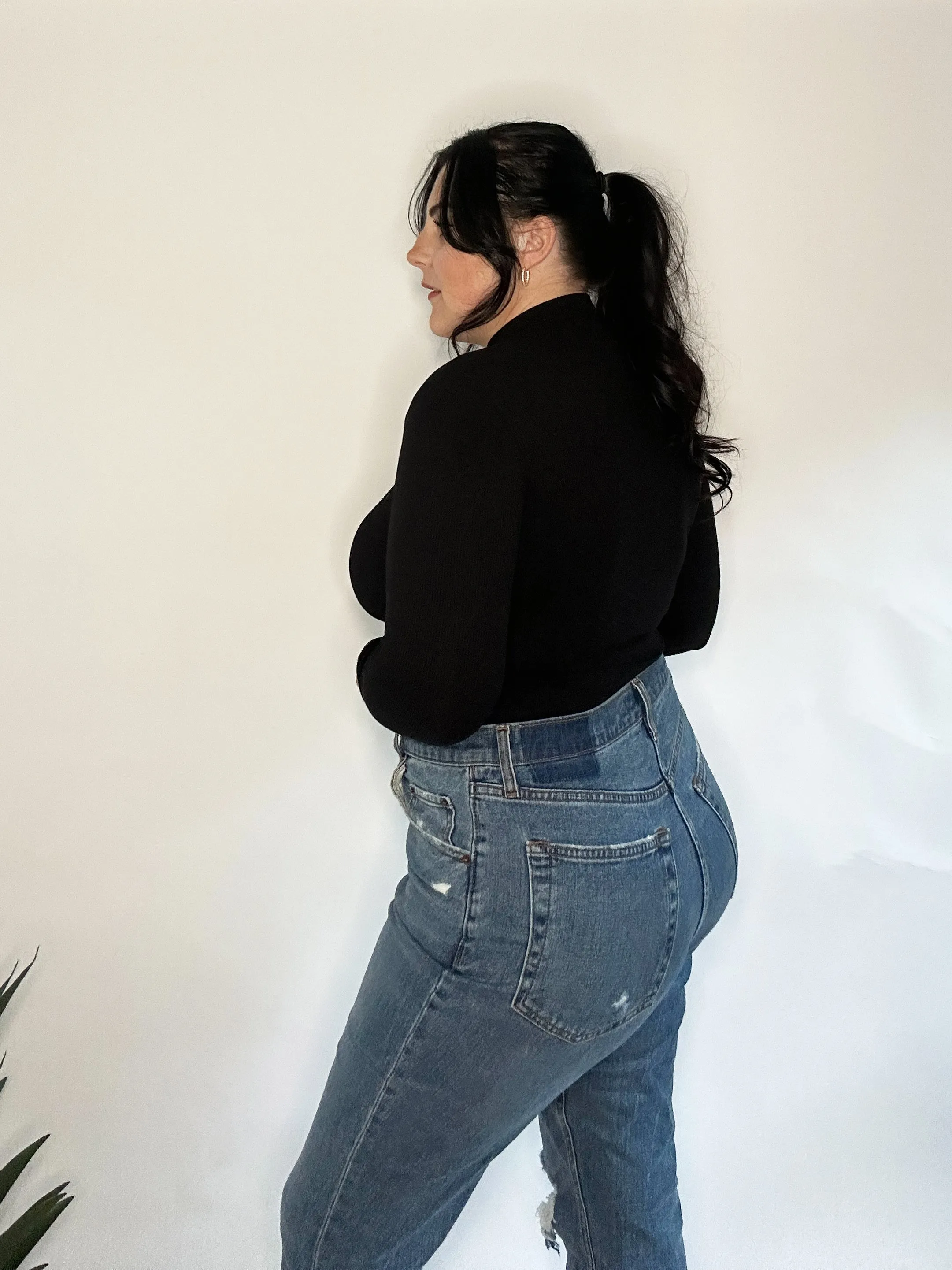 Mock Neck Ribbed Top