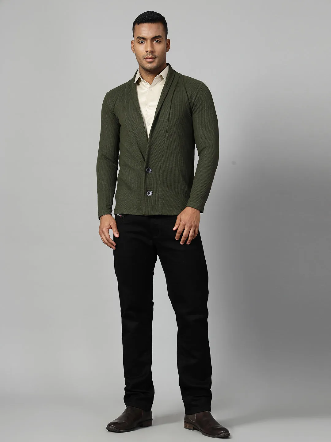 Modern Shawl Collar Waffle Shrug